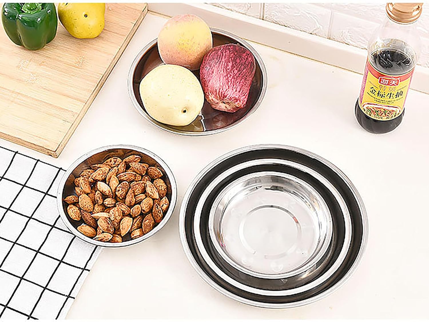 Thin Circular Trinket Tray, 3 Pcs Stainless Steel 7 Inch Diameter Flat Serving Trays for Kitchen, Party and Outdoors 3