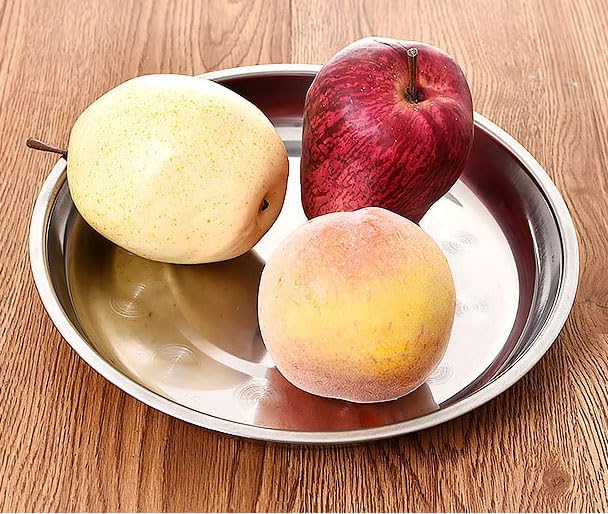 Thin Circular Trinket Tray, 3 Pcs Stainless Steel 7 Inch Diameter Flat Serving Trays for Kitchen, Party and Outdoors 3