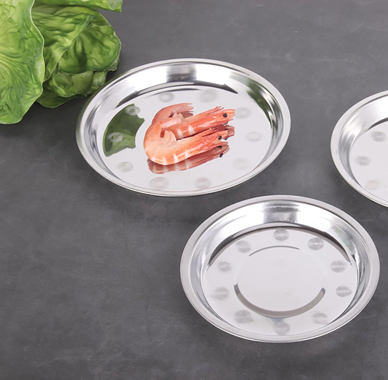 Thin Circular Trinket Tray, 3 Pcs Stainless Steel 7 Inch Diameter Flat Serving Trays for Kitchen, Party and Outdoors 3