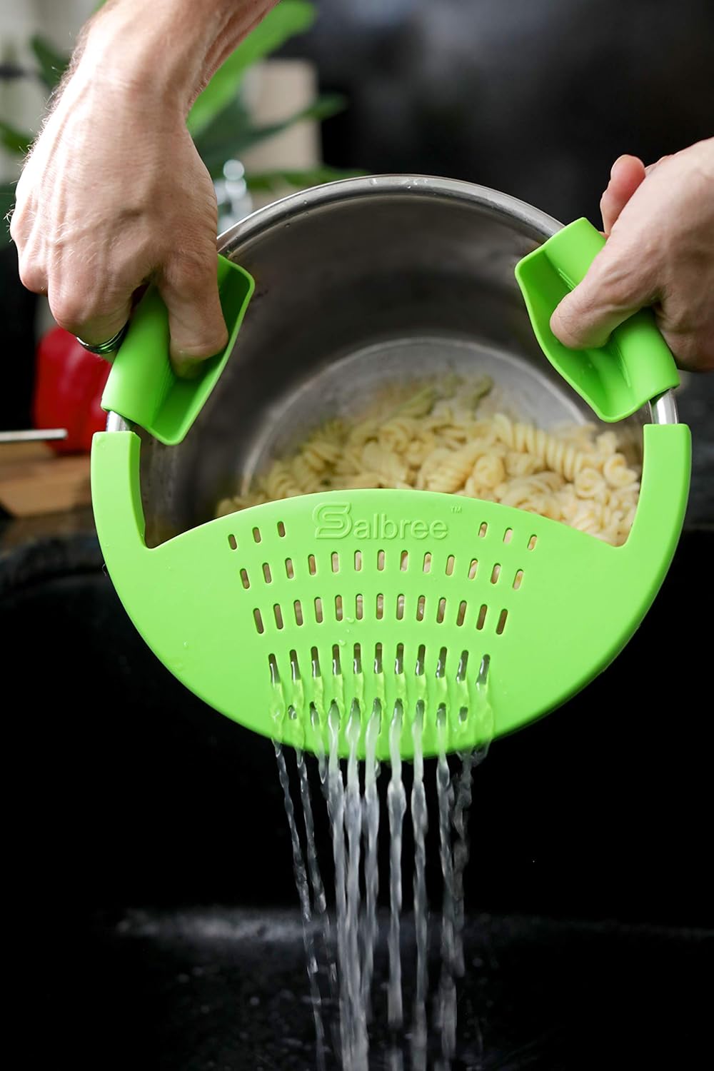 Salbree Silicone Snap Strainer fits the 6qt Instant Pot and Snaps to the 6 quart Instapot Pressure Cooker Inner Pan Small Mitts Set Included, for Straining Vegetable and Ground Beef Grease green