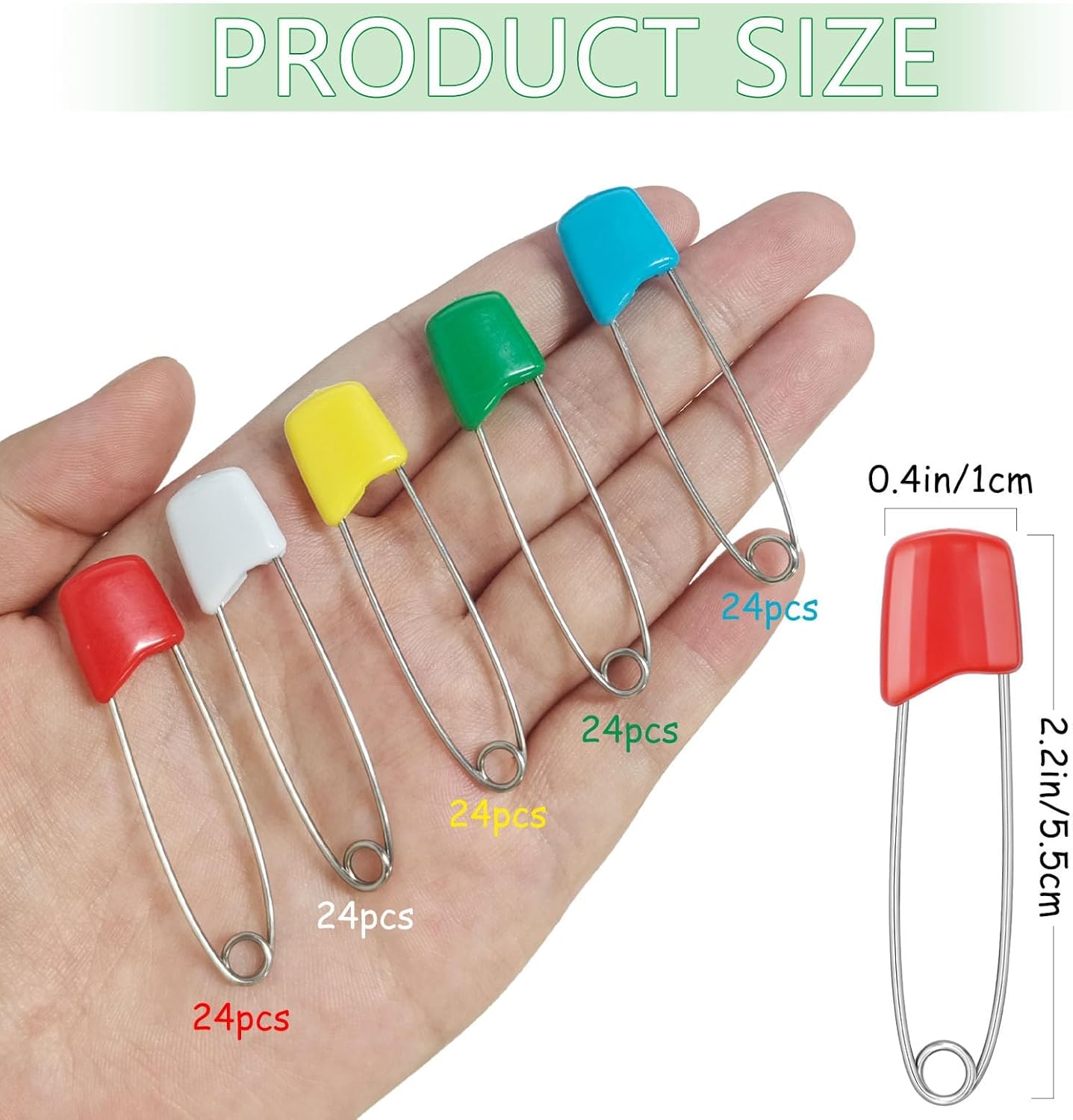 120 Pcs Diaper Pins,2.2 Inch Baby Safety Pins Colorful Stainless Steel Diaper Nappy Pins for Cloth Diapers,Plastic Head,5 Colors,Safe Locking Closures