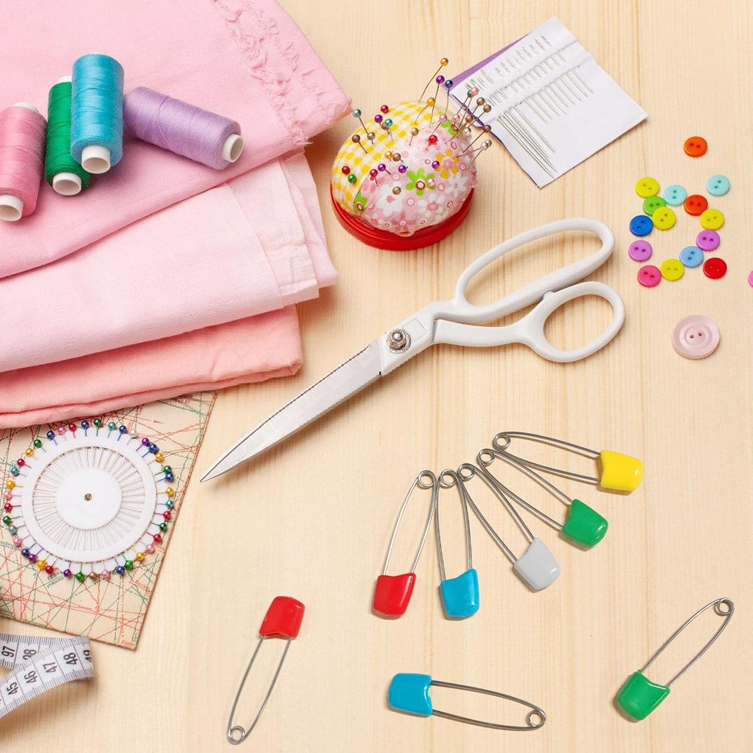 120 Pcs Diaper Pins,2.2 Inch Baby Safety Pins Colorful Stainless Steel Diaper Nappy Pins for Cloth Diapers,Plastic Head,5 Colors,Safe Locking Closures