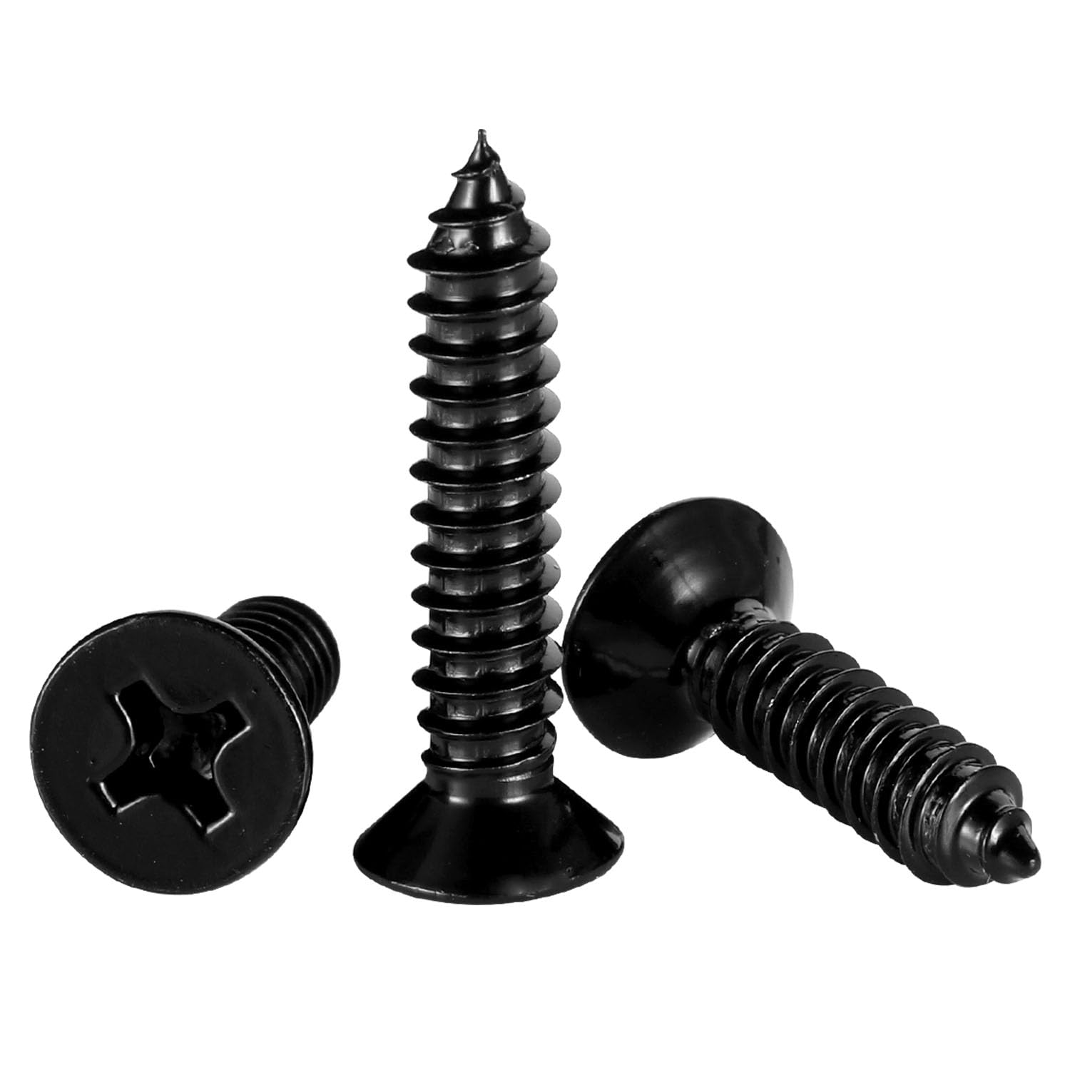 #12 x 1-1/4" Wood Screws Flat Head Fast Self Tapping Drywall Screws 18-8 Stainless Steel 304 Black Finish, 50 PCS