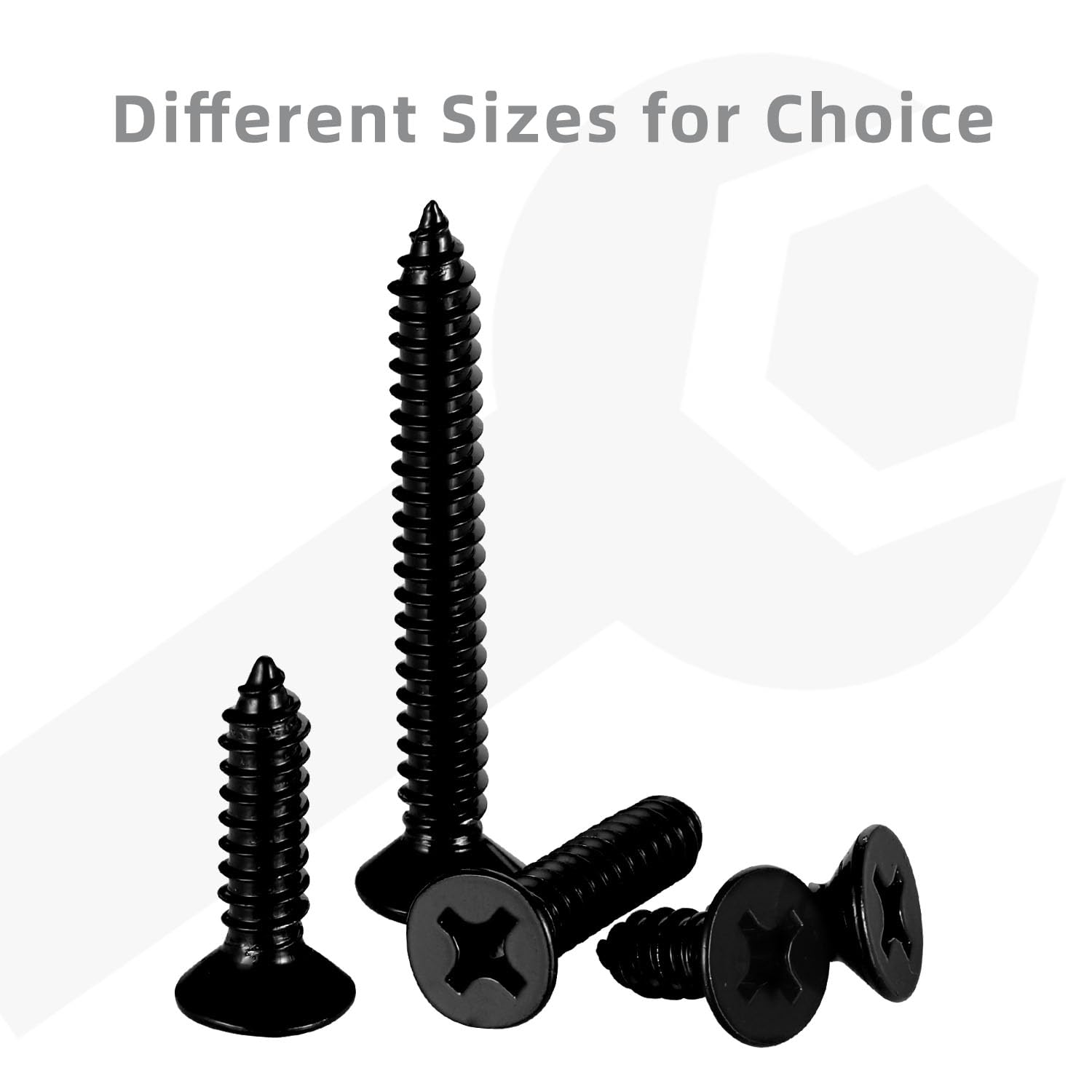 #12 x 1-1/4" Wood Screws Flat Head Fast Self Tapping Drywall Screws 18-8 Stainless Steel 304 Black Finish, 50 PCS