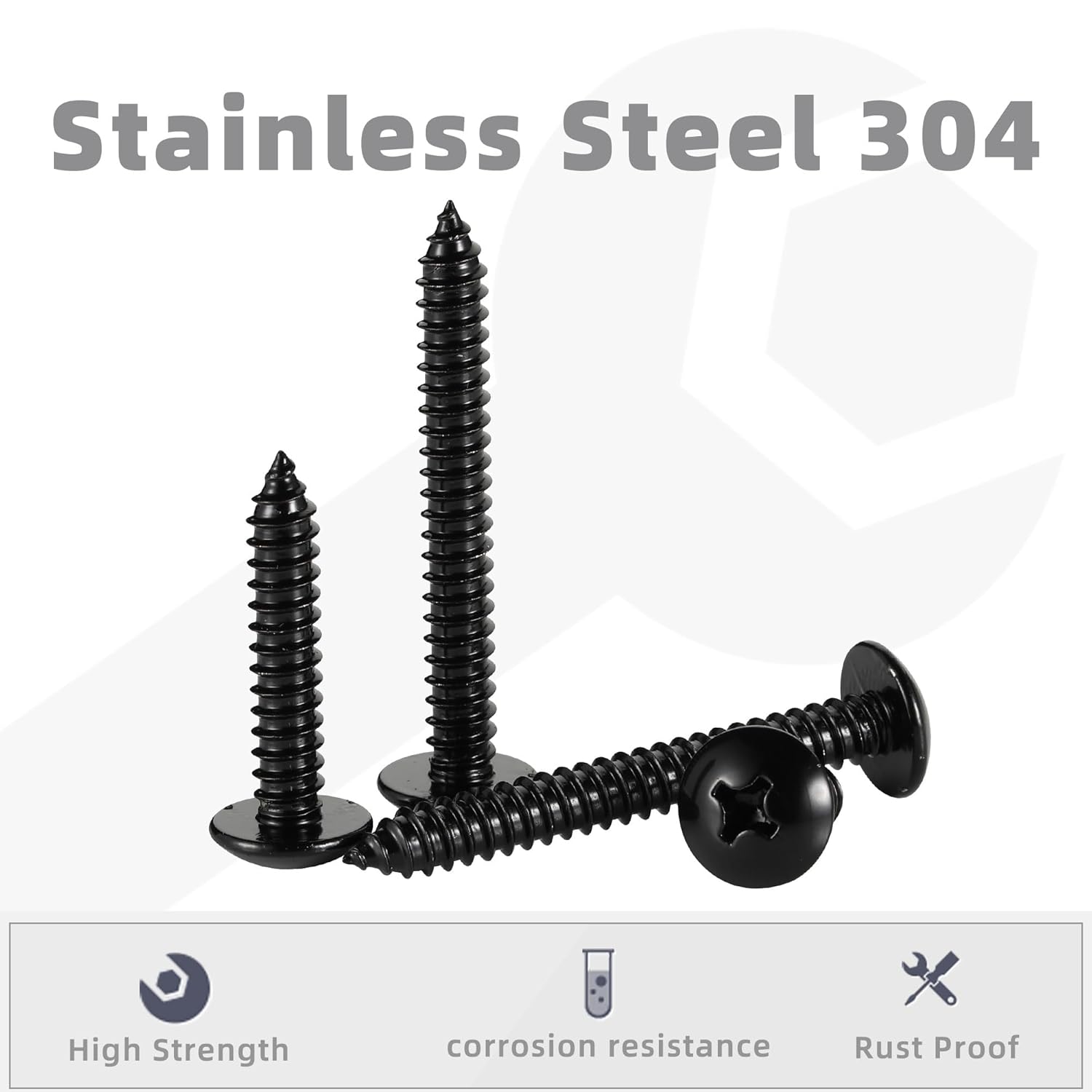 #14 x 1 Truss Head Wood Screws Sheet Metal Screw, Self Tapping, 18-8 Stainless Steel 304 Black Finish, 25 PCS