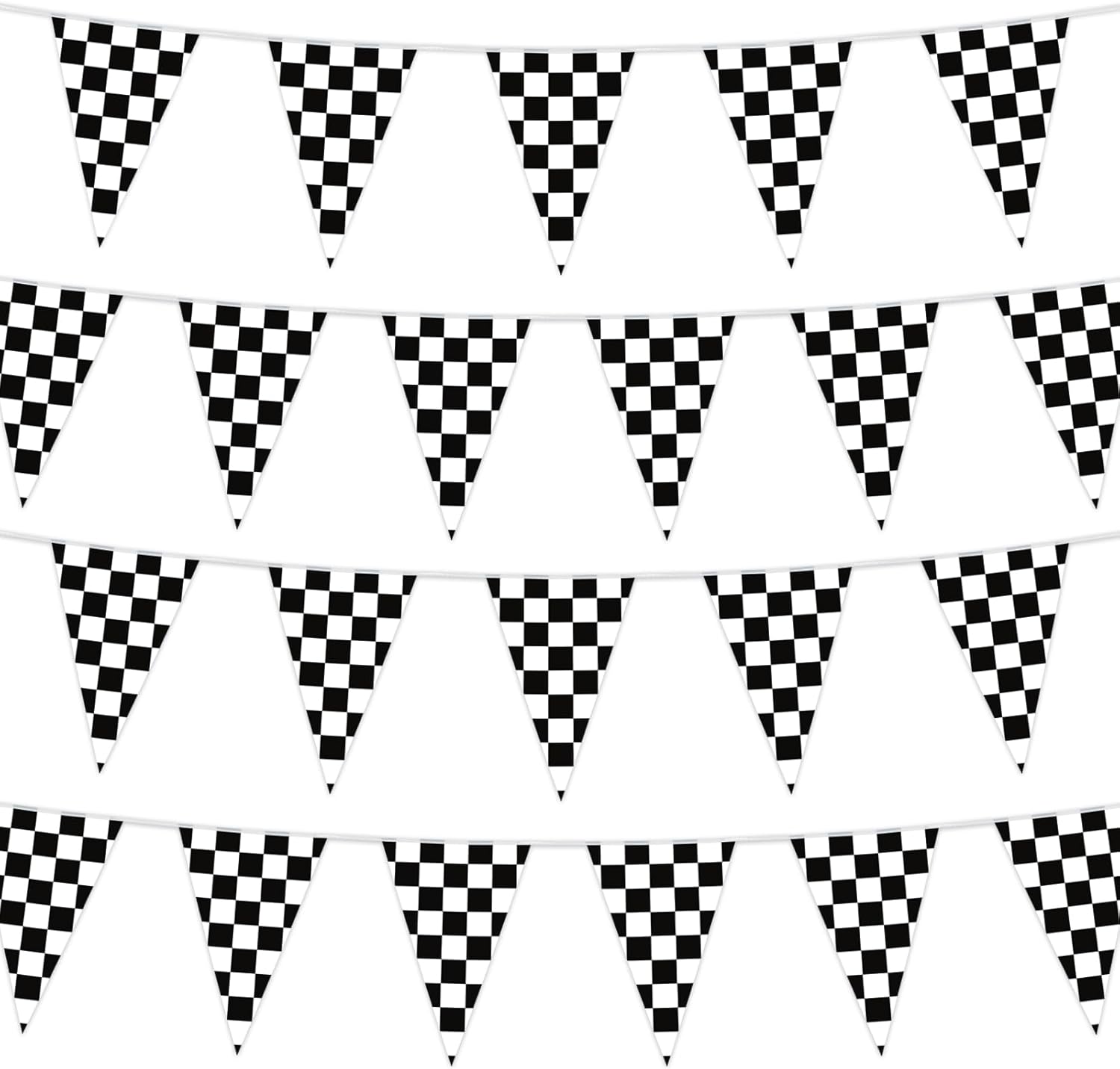 HOOSUN Checkered Flag Banner Race Cars Birthday Decorations,98 Ft 48 Pcs Checkered Flag Party Supplies,Racing Flags Decorations,Black and White Race Car Flag Pennant Banner for Nascar Cars Theme Party