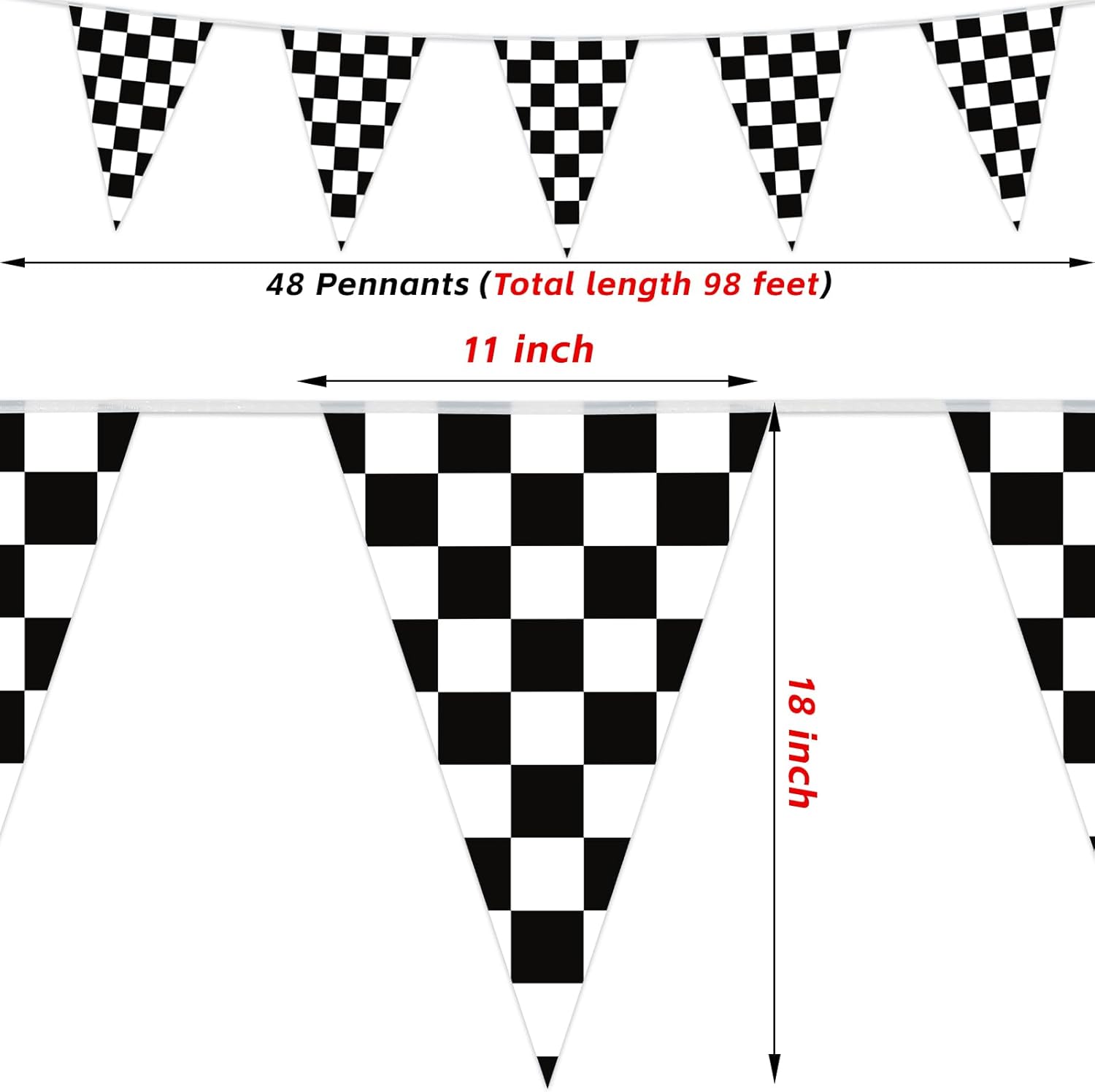 HOOSUN Checkered Flag Banner Race Cars Birthday Decorations,98 Ft 48 Pcs Checkered Flag Party Supplies,Racing Flags Decorations,Black and White Race Car Flag Pennant Banner for Nascar Cars Theme Party