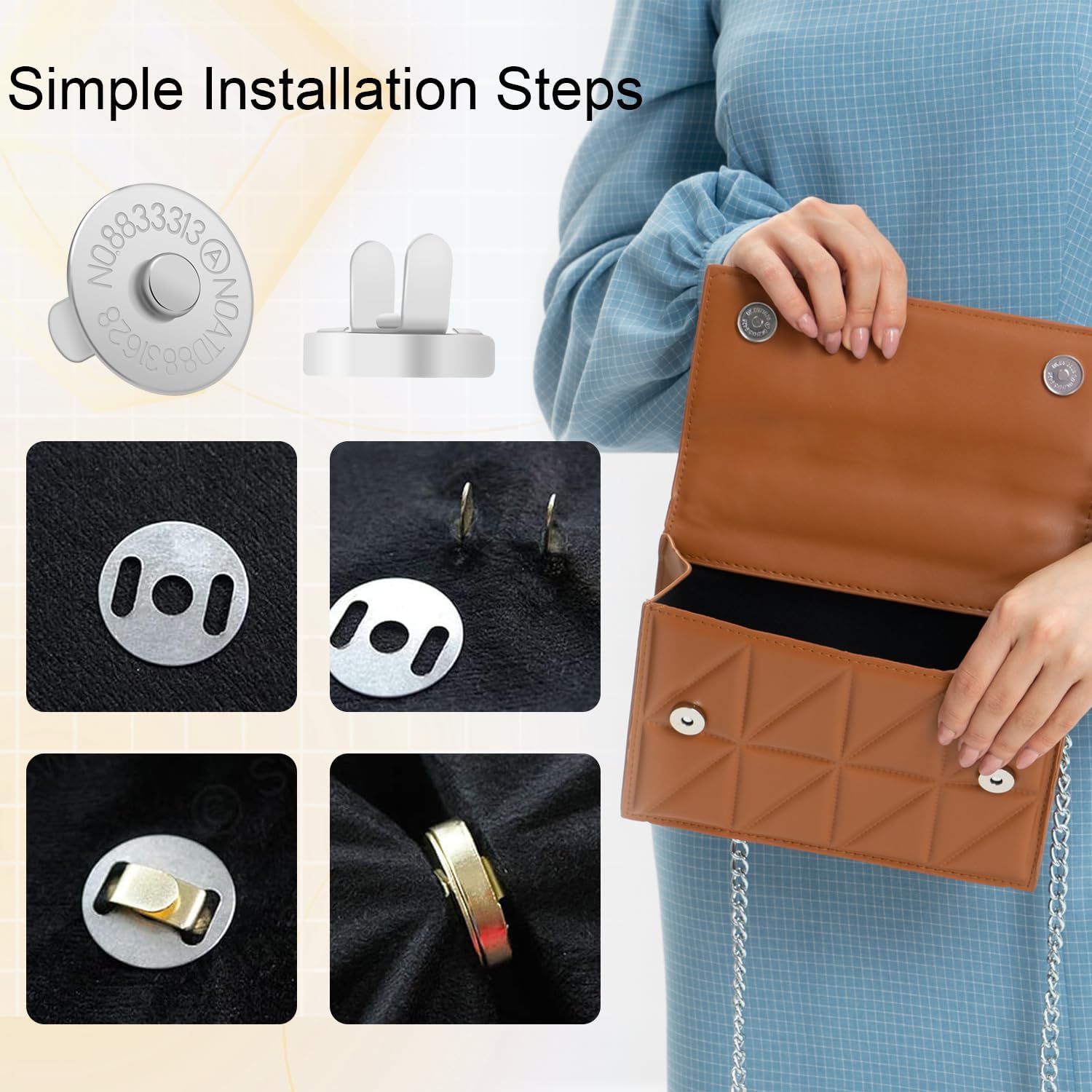 CooBigo 24Sets Magnetic Snaps for Purse Closures 14mm Magnetic Fastener Replacement Kit Magnetic Snaps for Purses and Totes Clothing Bag DIY Craft
