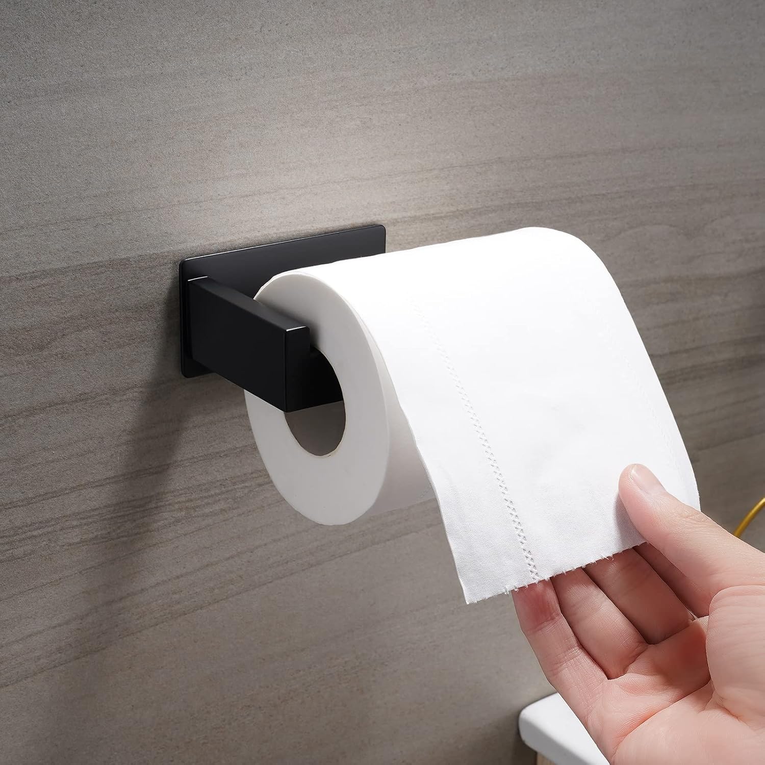 Toilet Paper Holder, Adhesive Toilet Paper Roll Holder, SUS304 Stainless Steel Rustproof Wall for Bathroom, Kitchen and Washroom, Black
