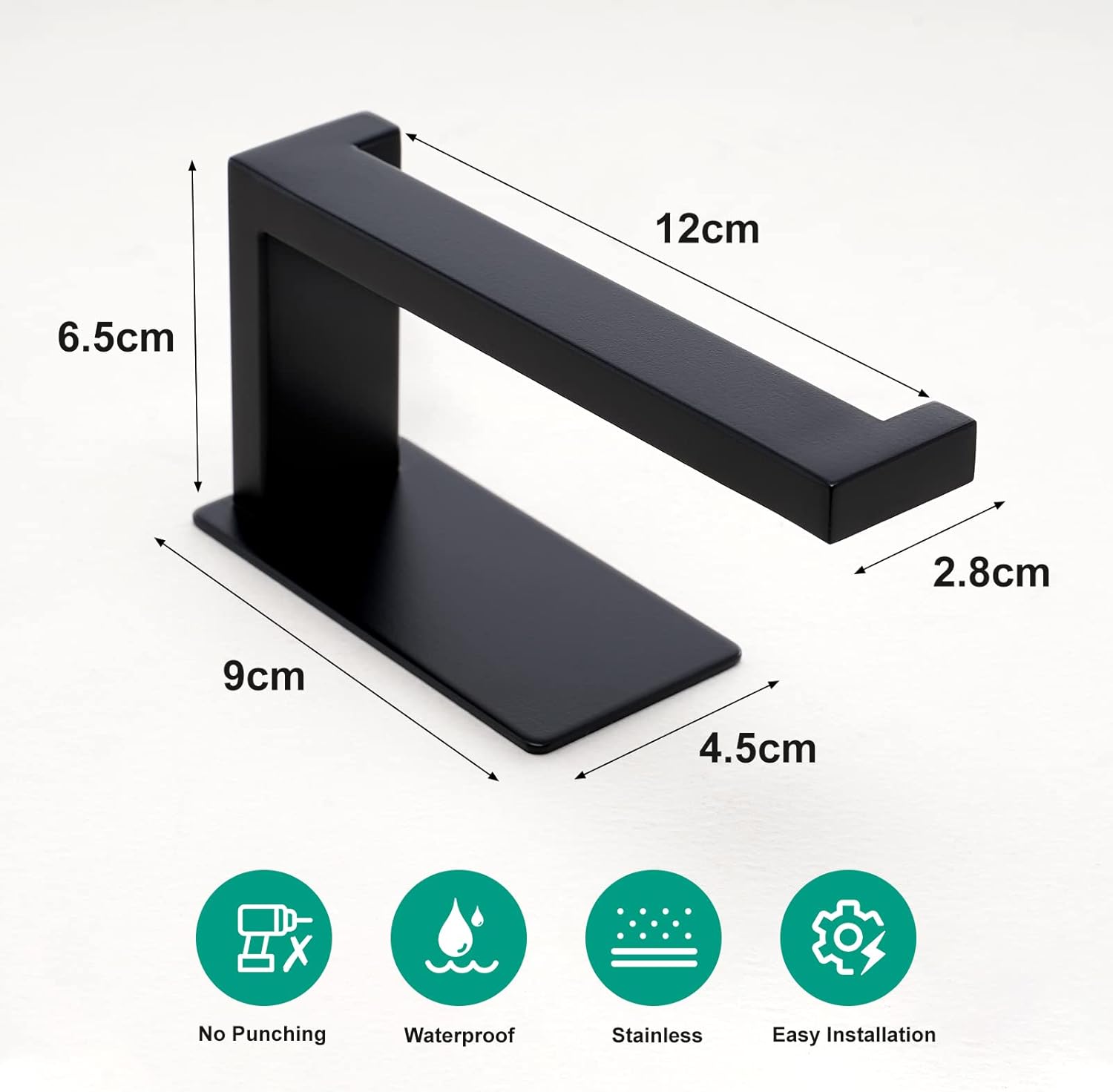 Toilet Paper Holder, Adhesive Toilet Paper Roll Holder, SUS304 Stainless Steel Rustproof Wall for Bathroom, Kitchen and Washroom, Black