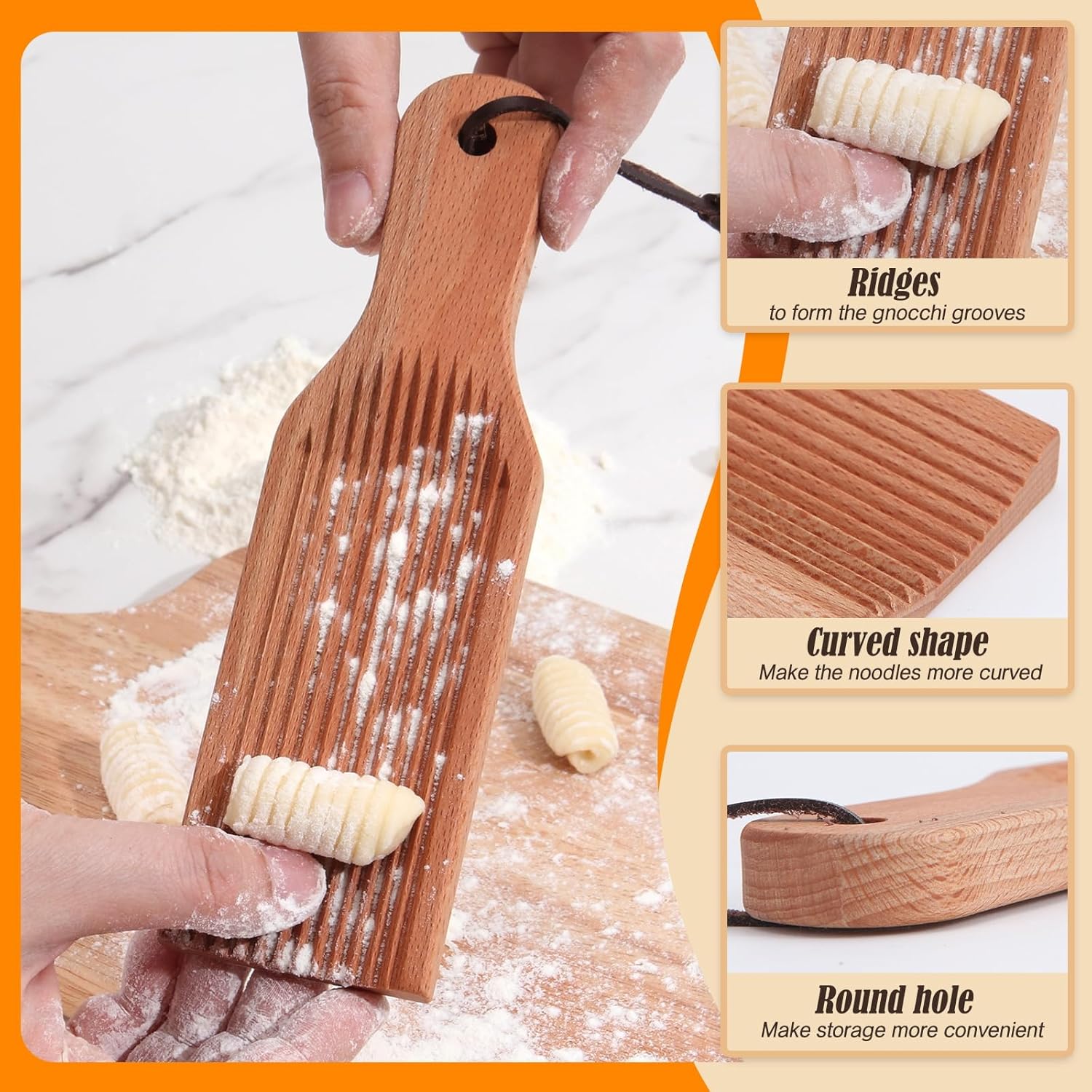 Gnocchi Board, Wood Pasta Board Paddle Homemade Gnocchi Maker, Easy to Use and Clean Pasta Making Tools for Home Kitchen Cooking