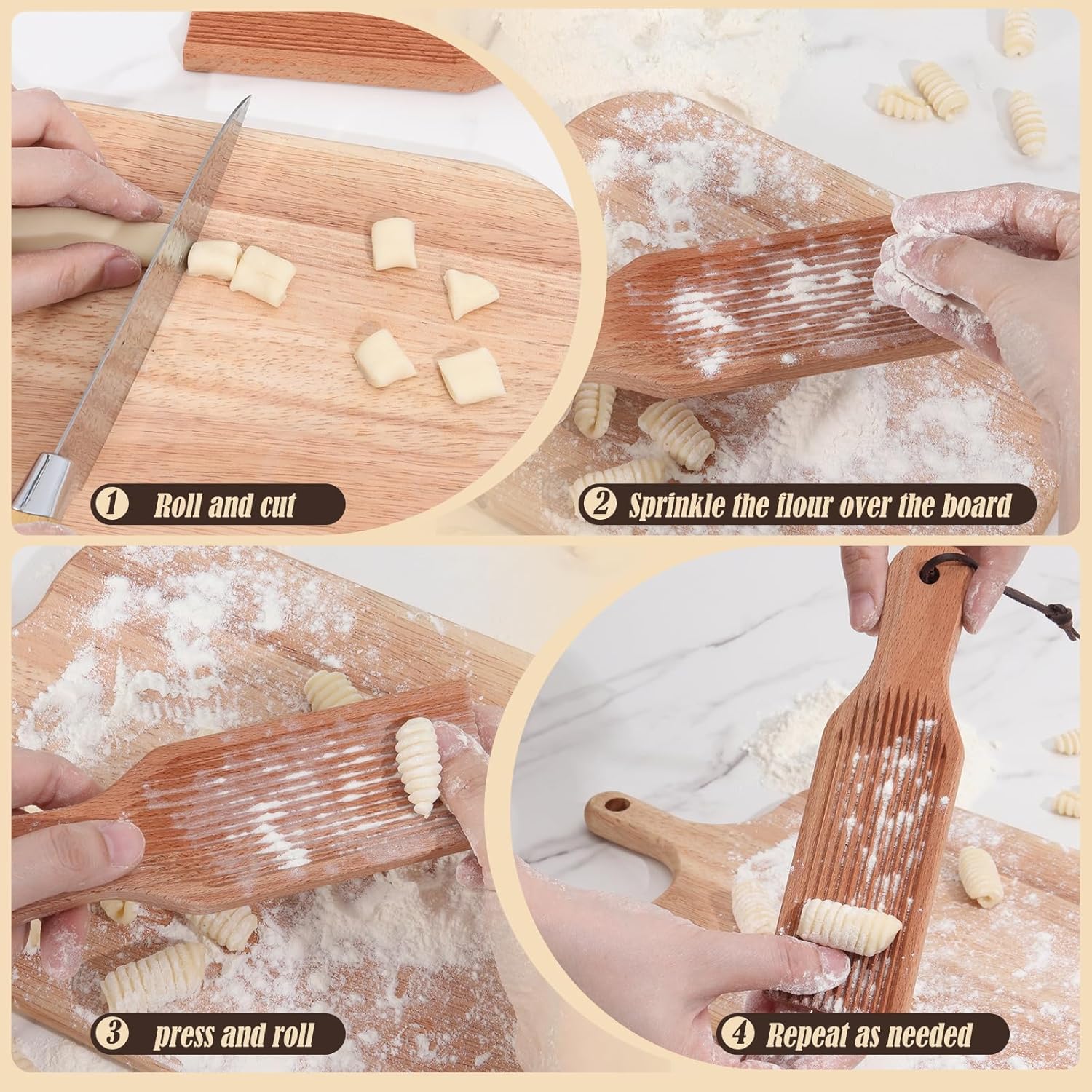 Gnocchi Board, Wood Pasta Board Paddle Homemade Gnocchi Maker, Easy to Use and Clean Pasta Making Tools for Home Kitchen Cooking