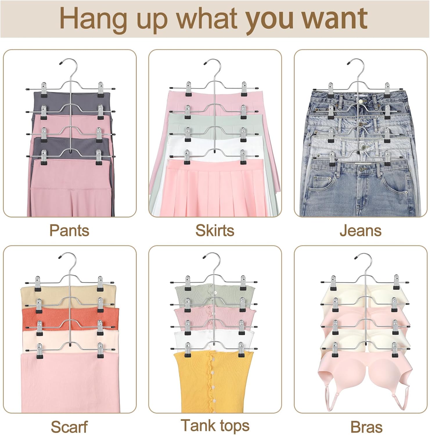 TOPIA HANGER 4 Tier Metal Skirt Hangers for Women, Pants Hanger Space Saving with Adjustable Clips, Gain 70% More Space, Non Slip Grip for Slacks, Trousers, Shorts, Jeans, Towels, Black, 2-Pack, CT20B