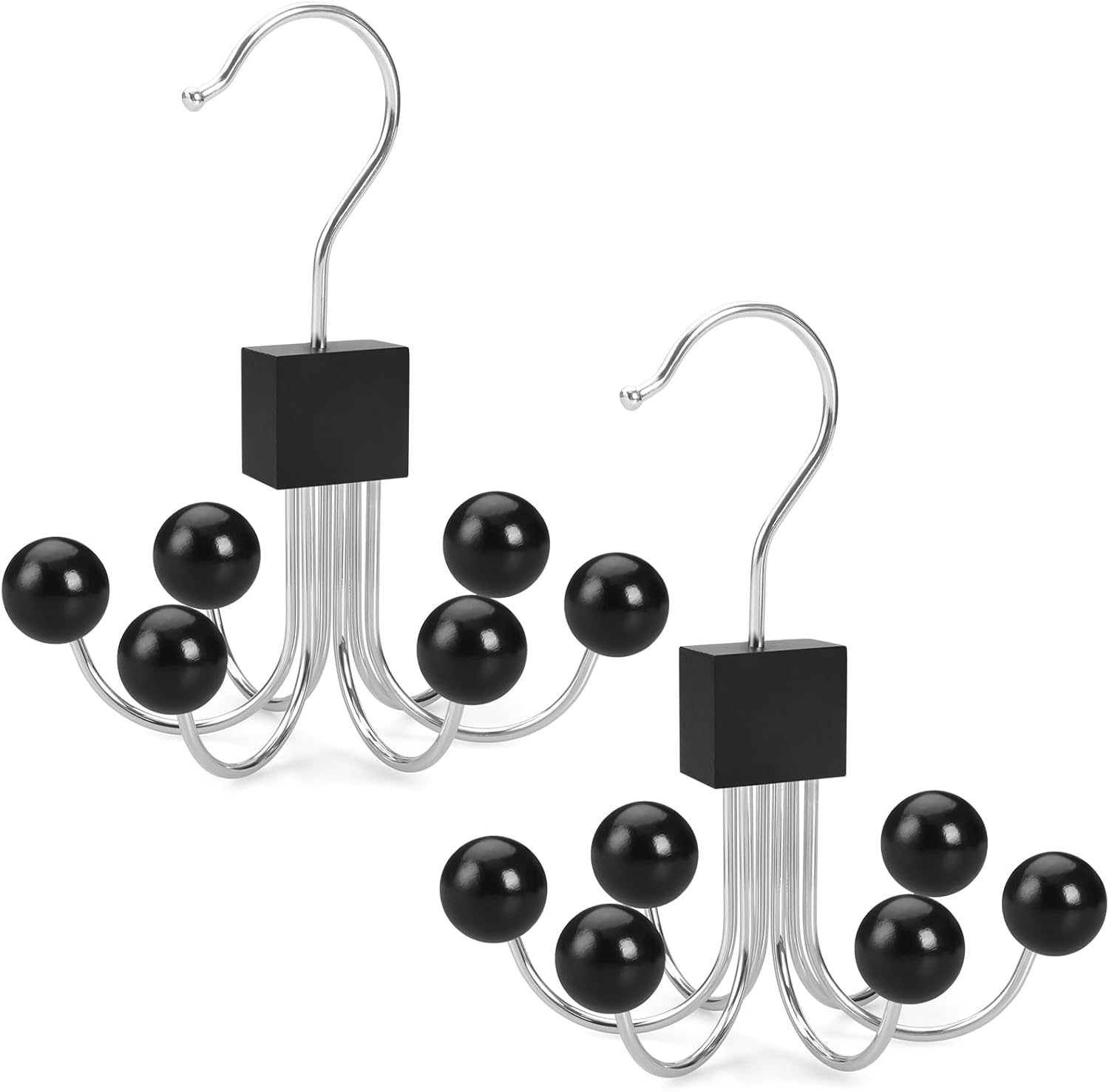 TOPIA HANGER Sweatshirt Hangers 2-Pack with 6 Wooden Balls, Purse Hanger, Scarf Hanger, Wooden Closet Hooks, Handbag Organizer, Bra Hanger, Accessory Organizers for Scarf, Tanktop, Hat, Hoodie CT82B