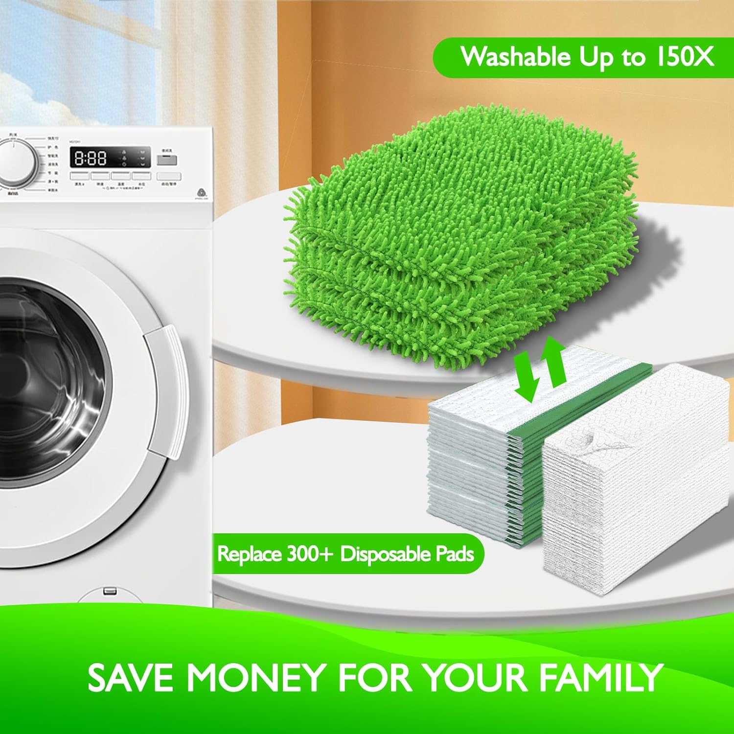 Reusable Microfiber Mop Pads Compatible with Swiffer Sweeper- 4 Pack Dry Sweeping Cloths & Wet Mopping Cloths - Chenille Washable Wet Pads Refill for Mopping Floors Mop is not Included