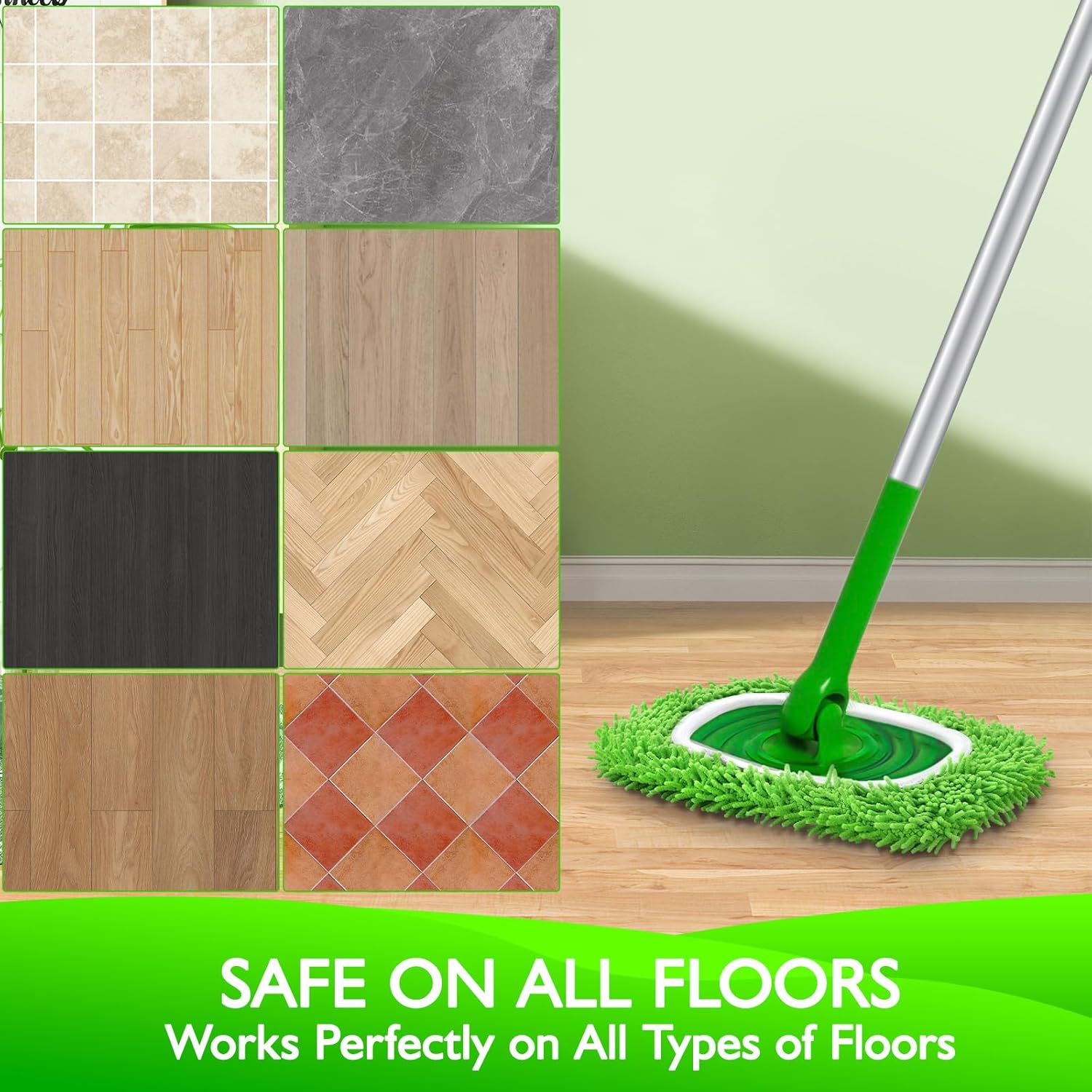 Reusable Microfiber Mop Pads Compatible with Swiffer Sweeper- 4 Pack Dry Sweeping Cloths & Wet Mopping Cloths - Chenille Washable Wet Pads Refill for Mopping Floors Mop is not Included