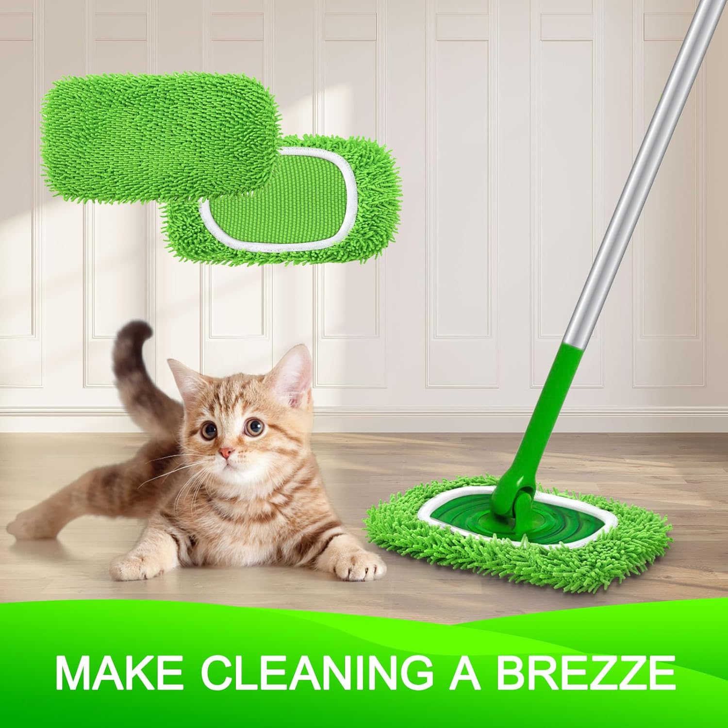 Reusable Microfiber Mop Pads Compatible with Swiffer Sweeper- 4 Pack Dry Sweeping Cloths & Wet Mopping Cloths - Chenille Washable Wet Pads Refill for Mopping Floors Mop is not Included