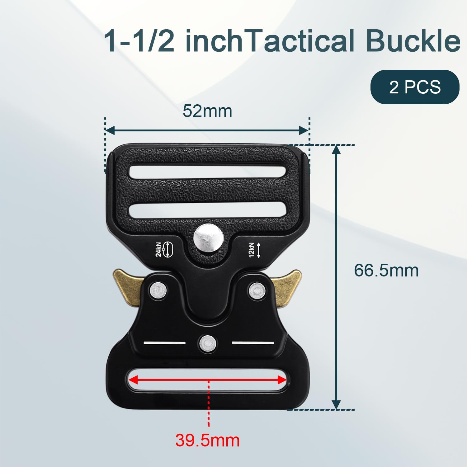 CooBigo 2 Pack Tactical Belt Buckles, 1-1/2" Heavy Duty Metal Tactical Buckle Clips for Dog Collar Hardware, Harness, Backpack, Luggage Strap Release Clasp Replacement Black