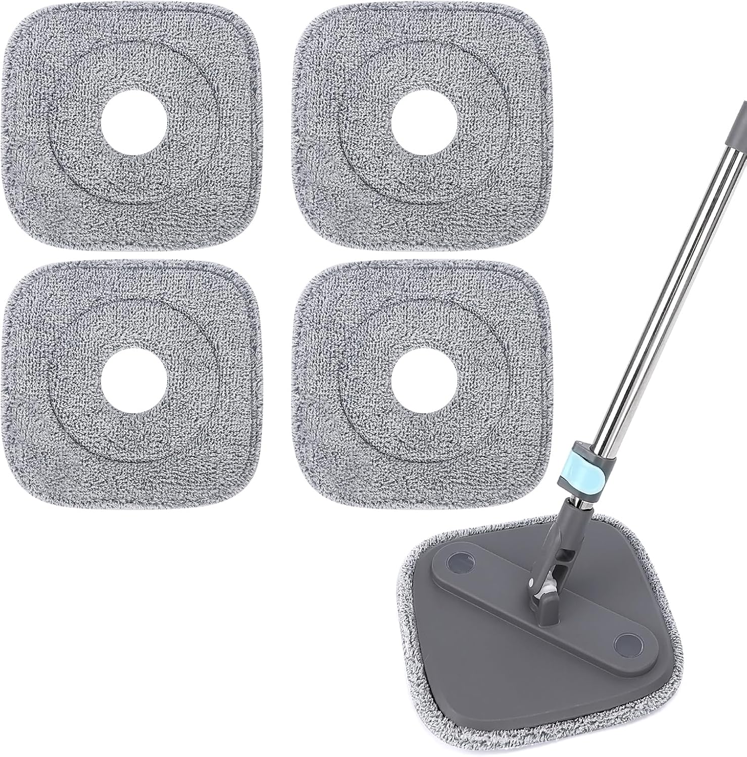 Square Microfiber Mop Pads Compatible with True & Tidy True Spin Mop - Mop Replacement Pads for Square Spin Mop and Bucket - Washable Pads fit for All 9 Inch Square Spin Mop 4 Pack