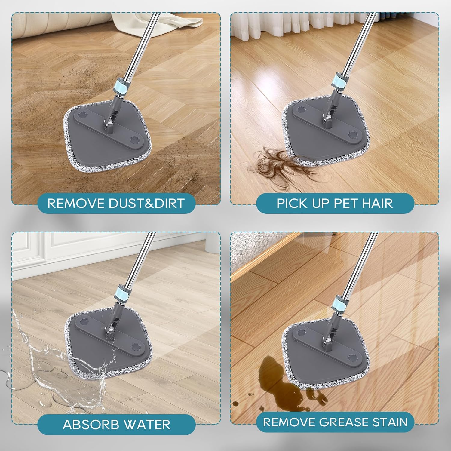 Square Microfiber Mop Pads Compatible with True & Tidy True Spin Mop - Mop Replacement Pads for Square Spin Mop and Bucket - Washable Pads fit for All 9 Inch Square Spin Mop 4 Pack