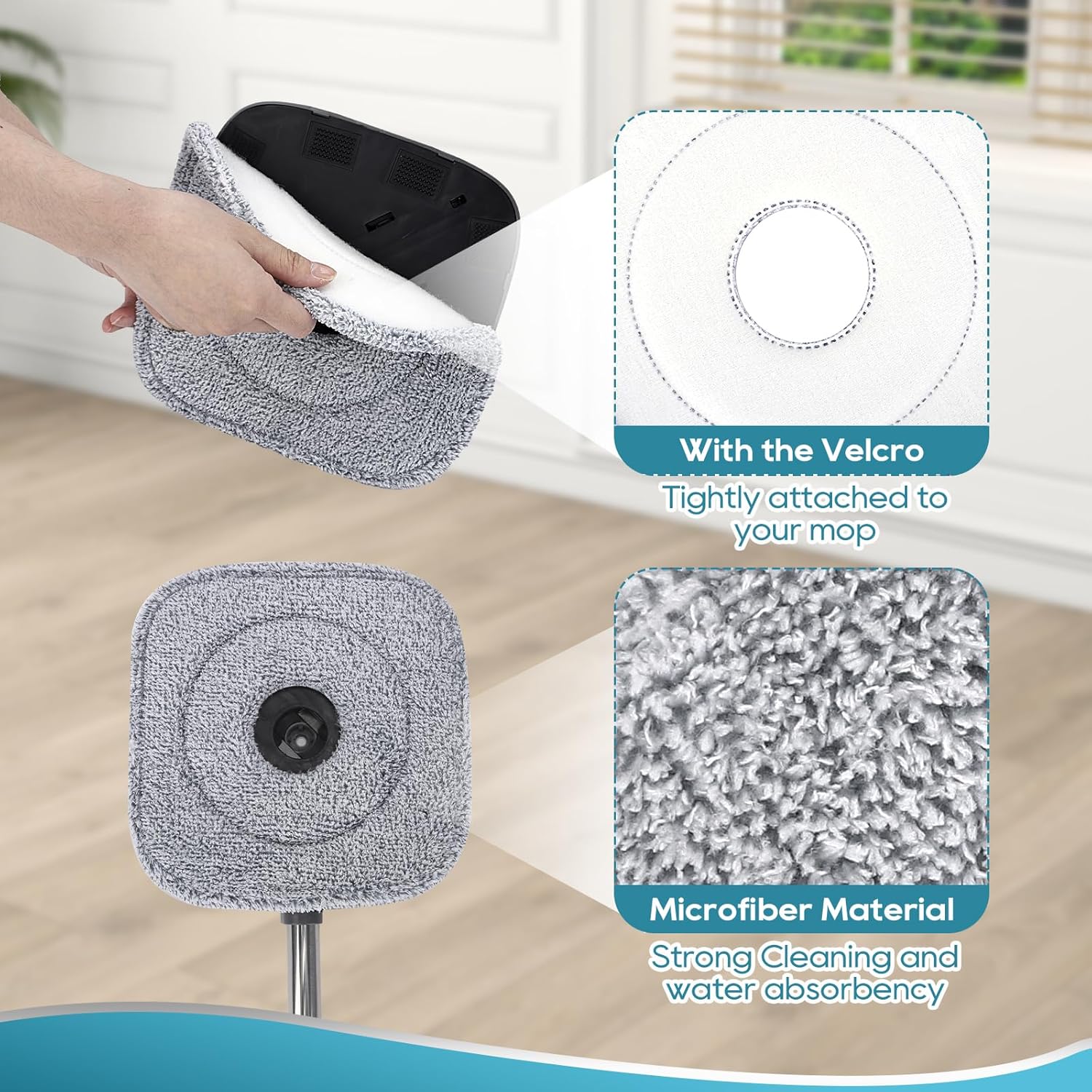 Square Microfiber Mop Pads Compatible with True & Tidy True Spin Mop - Mop Replacement Pads for Square Spin Mop and Bucket - Washable Pads fit for All 9 Inch Square Spin Mop 4 Pack