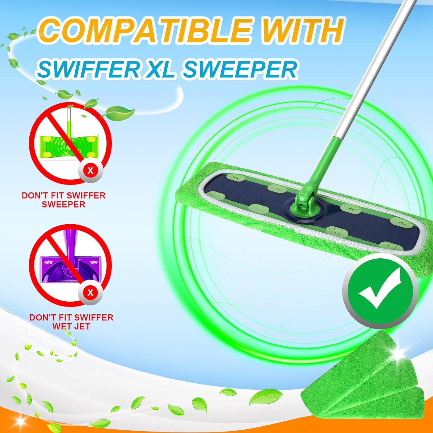 Reusable Microfiber Mop Pads for Swiffer - XL Dry Sweeping Cloths & Wet Pads Refills - Heavy Duty Mopping Cloths for Floor Mopping and Sweeping, 4 Pack