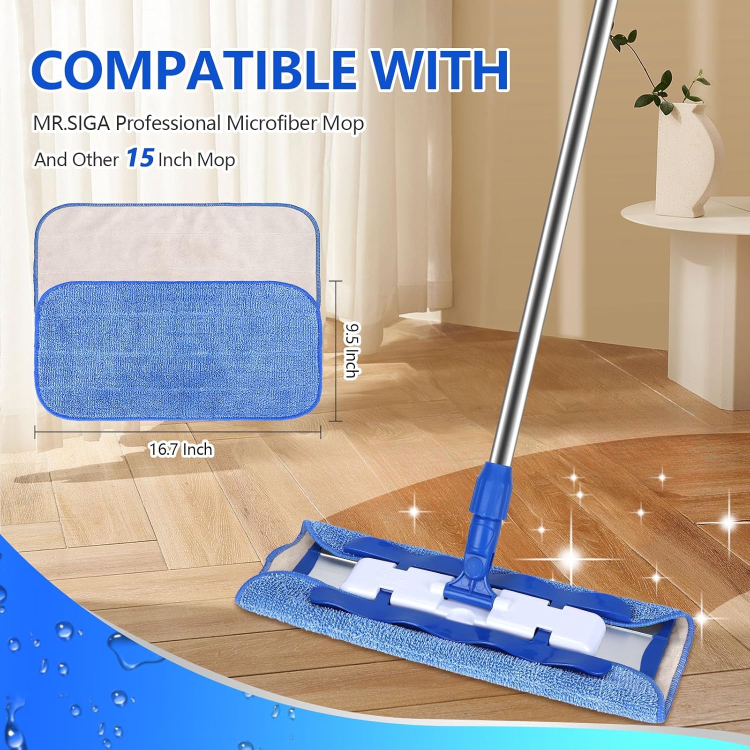 Microfiber Cleaning Cloth Compatible with MR SIGA Professional Microfiber Mop - Professional Reusable Flat Mop Refills - Mop Pads Replacement for Hardwood Cleaning 4 Pack