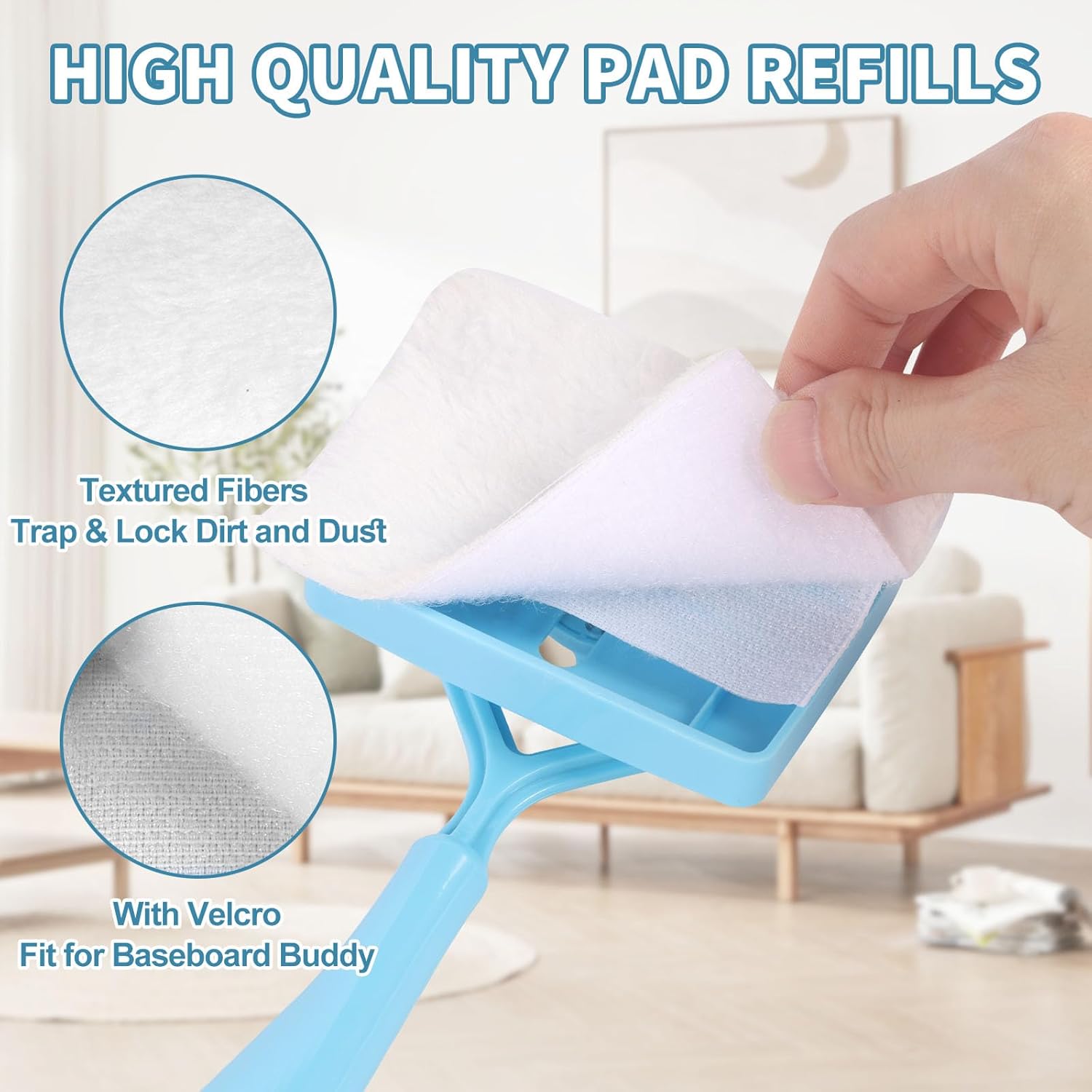 10 Pack Reusable Pad Refills Compatible with Baseboard Cleaner Tool - Microfiber Replacement Pads for Wet & Dry Use Mop NOT Included