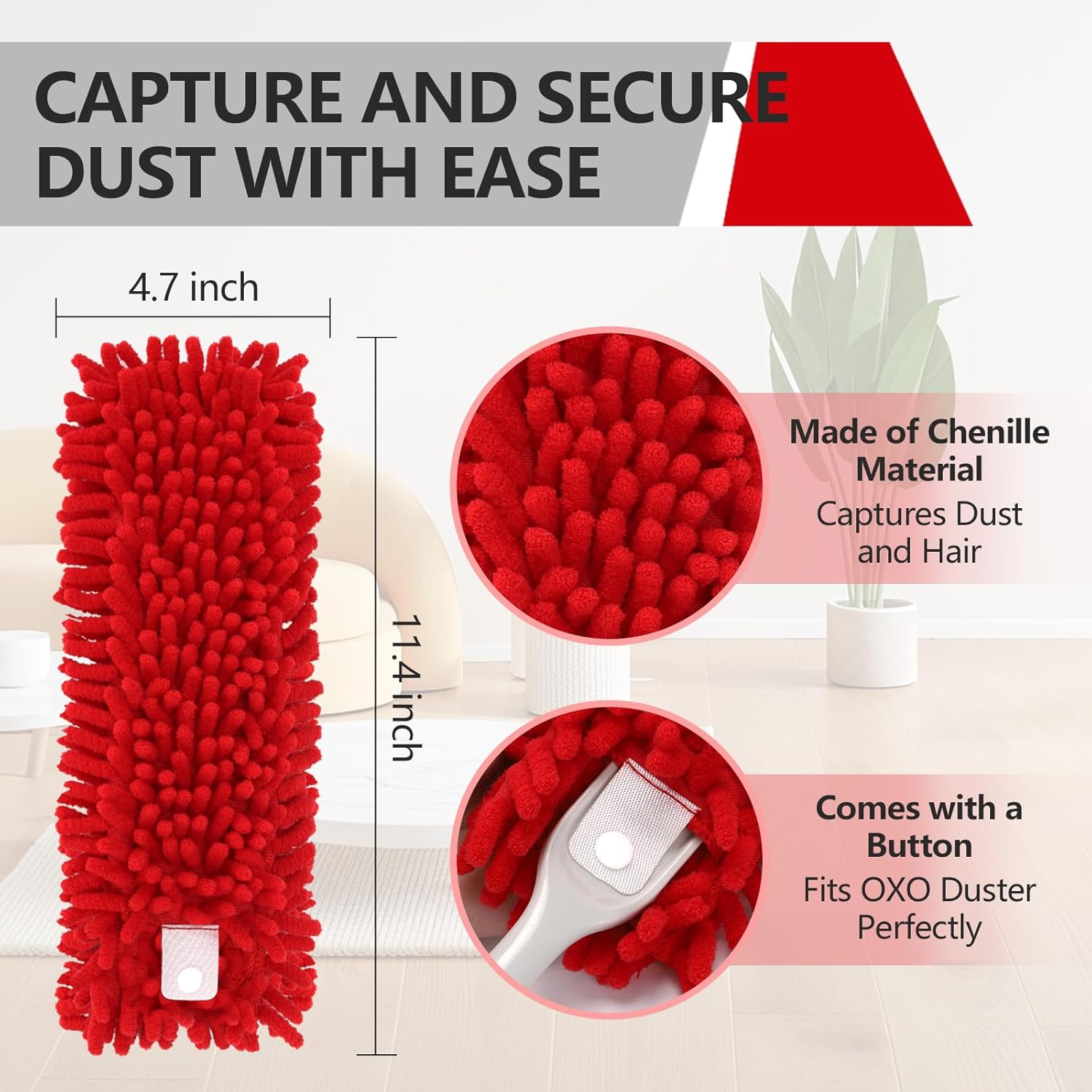 Reusable Microfiber Duster Refills Compatible with OXO & for MR.SIGA Duster - Washable Dusters Refill for OXO Good Grips Extendable Duster for Cleaning, 2 Pack Handle is Not Included