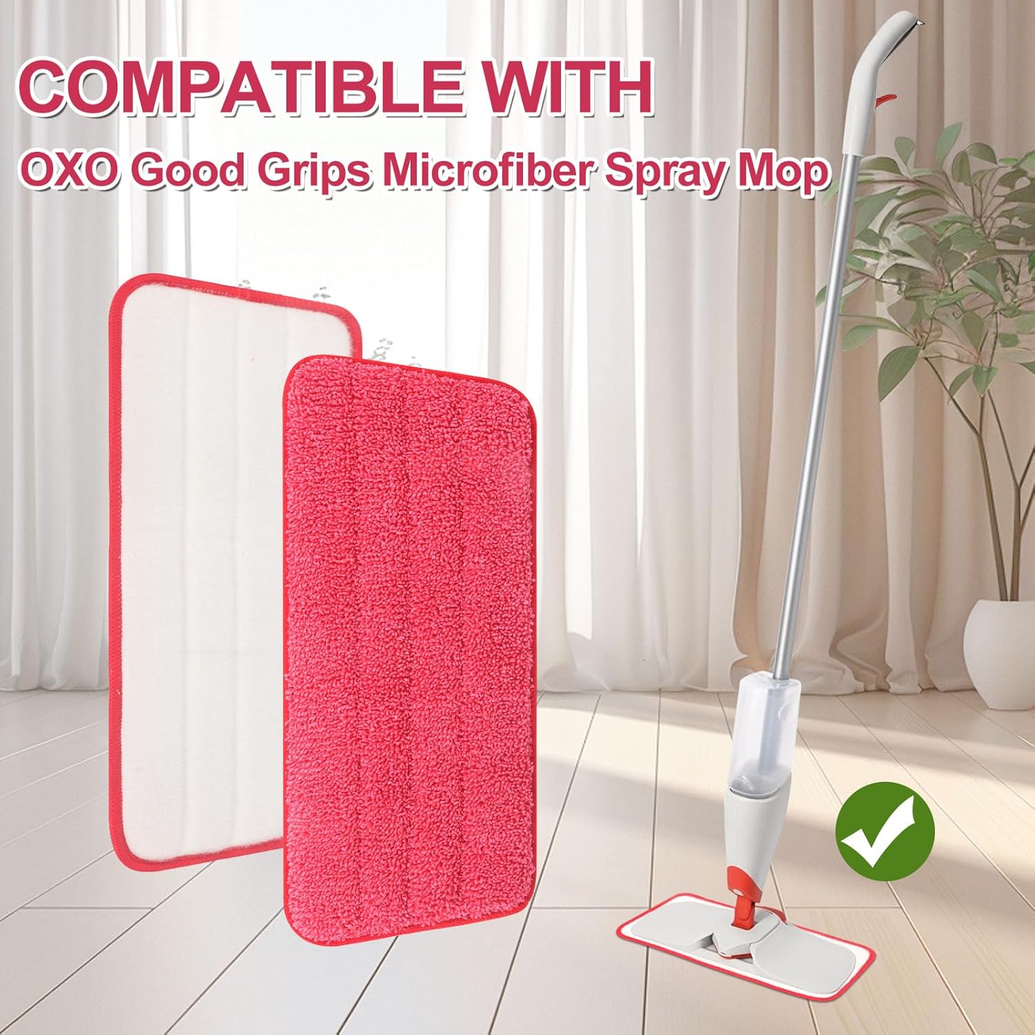 Mop Replacement Pads Compatible with OXO Good Grips Spray Mop - Reusable Microfiber Pad Refill for Floor Cleaning, 4 Pack Mop is Not Included