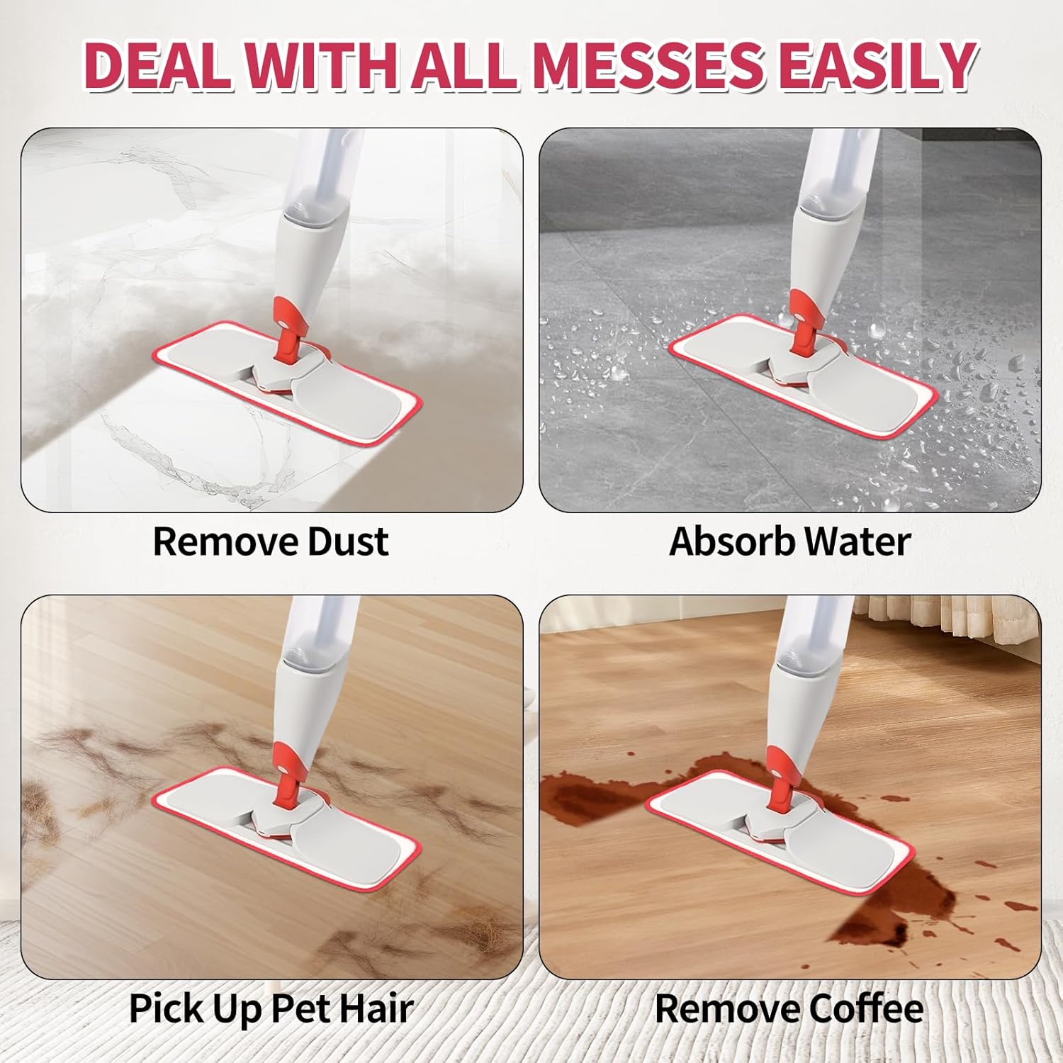 Mop Replacement Pads Compatible with OXO Good Grips Spray Mop - Reusable Microfiber Pad Refill for Floor Cleaning, 4 Pack Mop is Not Included