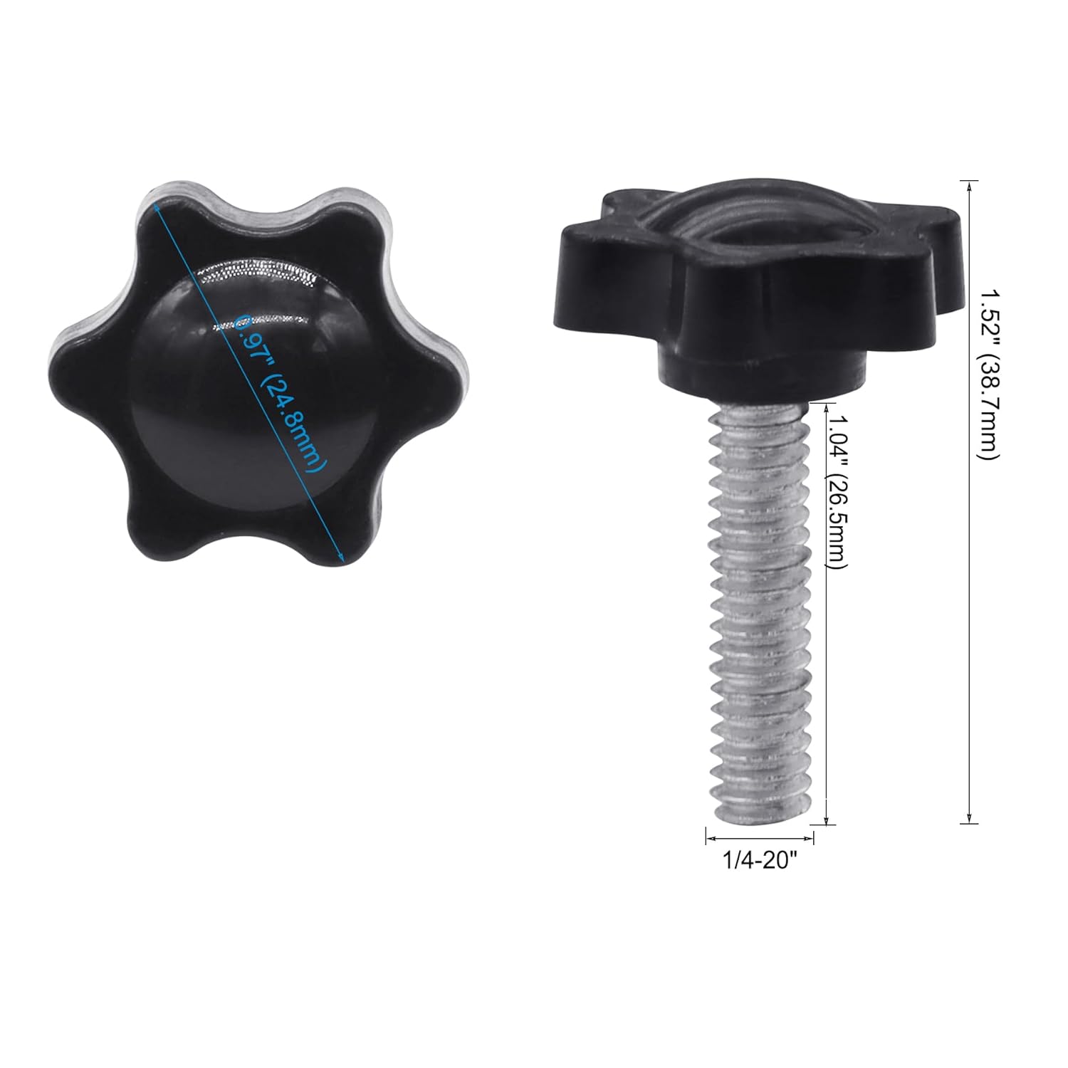 Xadnitu 10 Pieces 1/4''-20-1'' Thread Knob Plastic Star Shaped Nut Clamping Male Handle Tightening Screw Knobs for Replacing Umbrella Base