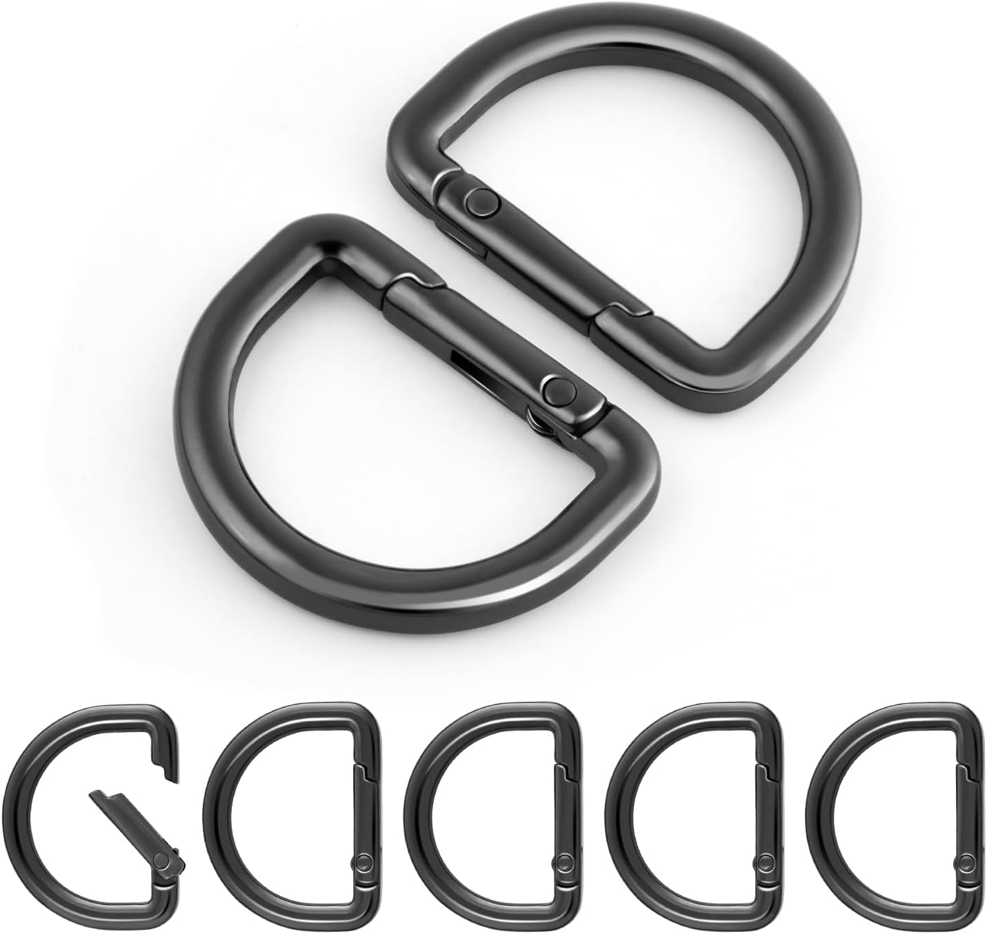 10pcs 1 Inch Spring D Ring Purse Clip, Metal Carabiner Keychain Clips for Bag Strap Hook, Key Fob Holder, Dog Tag Clasp, Paracord Keyring GunBlack