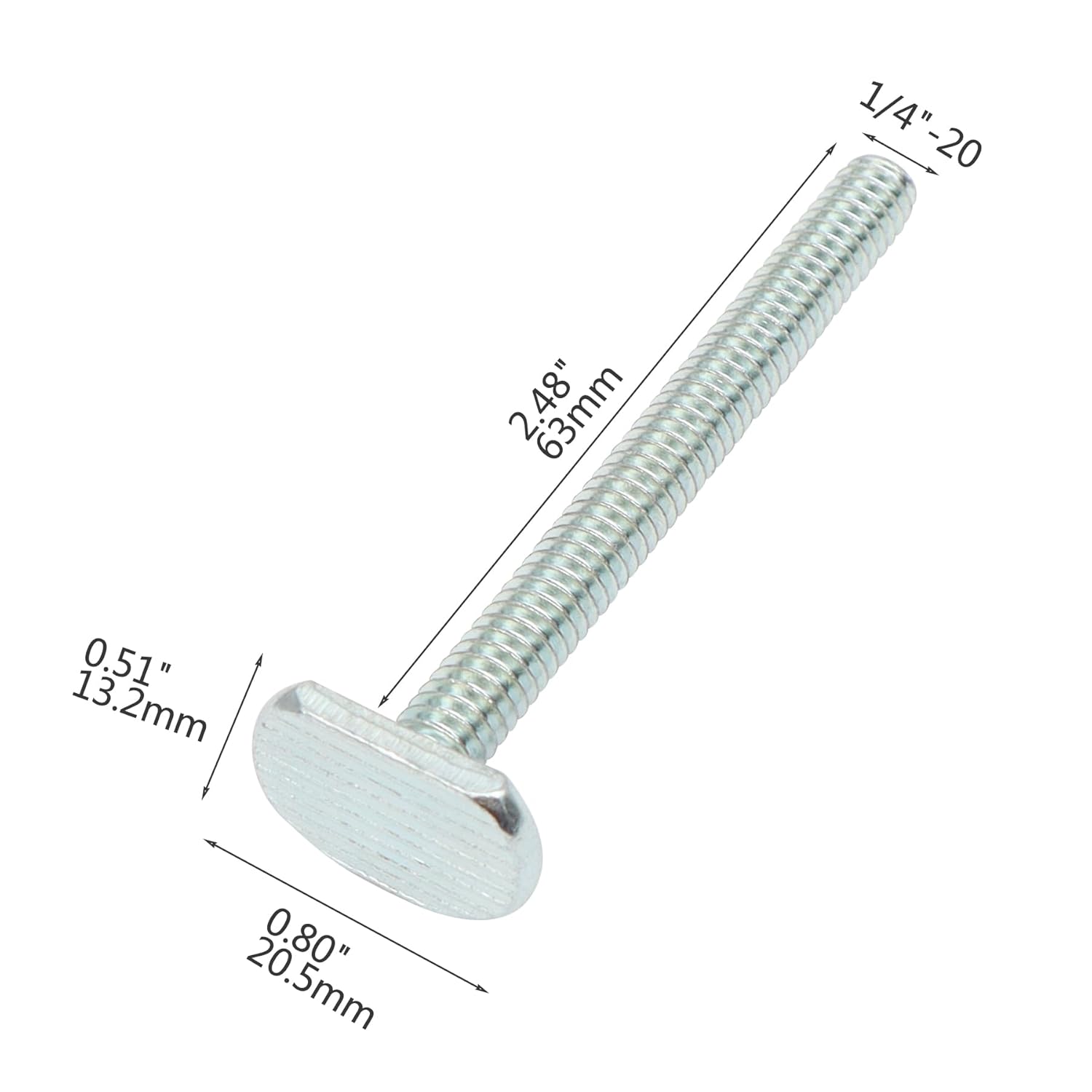 Xadnitu 20 Pieces 1/4"-20 T Track Bolt 2-1/2" Length, T Slot Drop-in Sliding Bolts with T Shaped Head for Hardware, Fixture Accessories and Woodworking Jigs
