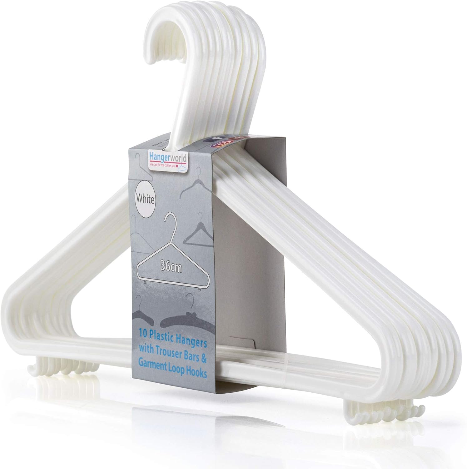 HANGERWORLD White Plastic Hangers 10 Pack - 14inch No Shoulder Bump, Slim Space-Saving Hanger