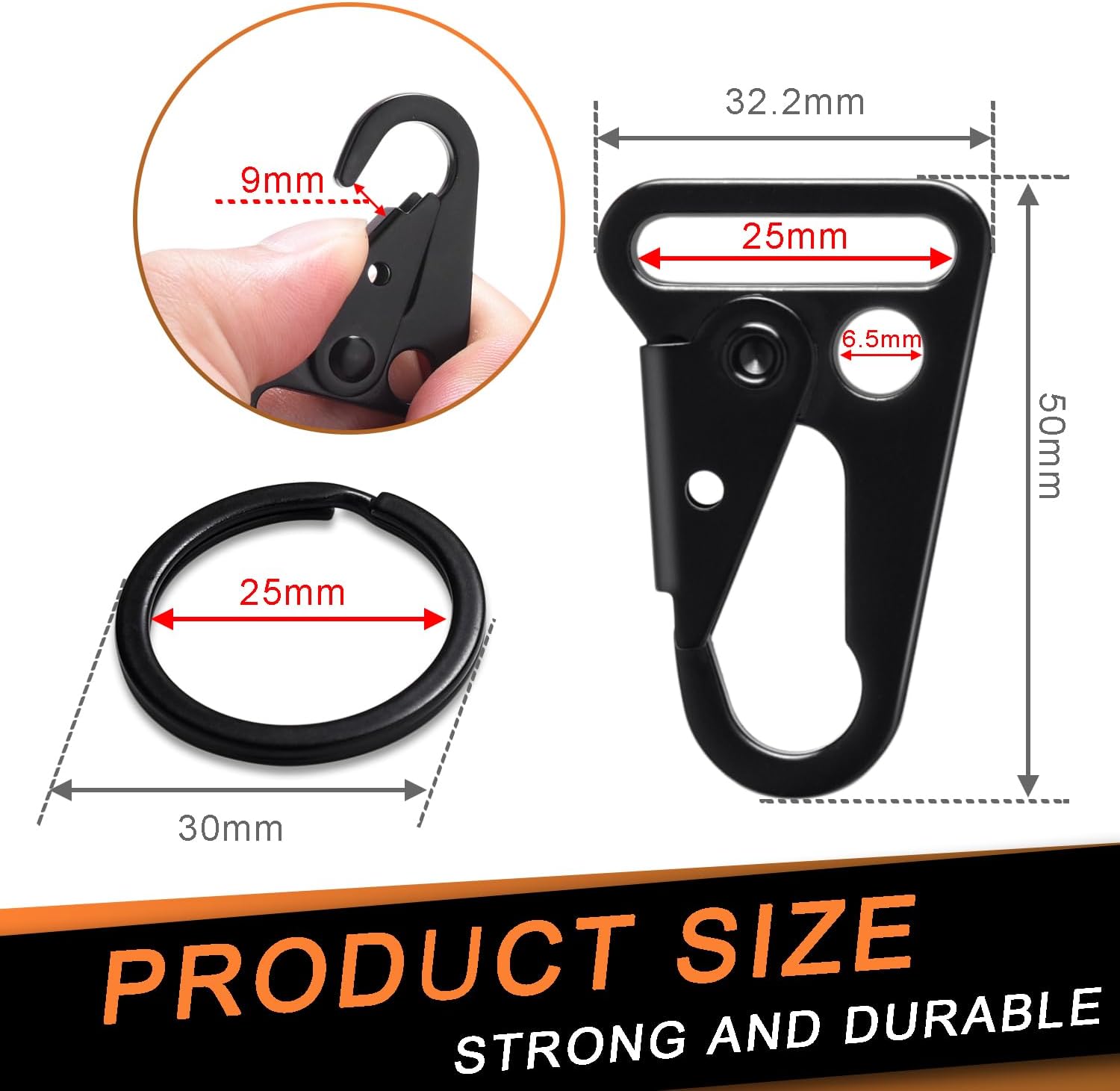 CooBigo 12 Sets Tactical Snap Hook 1-inch Car Keys Chain Clip Heavy Duty Keychain Attachments for Paracord Bracelets Necklaces Molle Bags Accessories