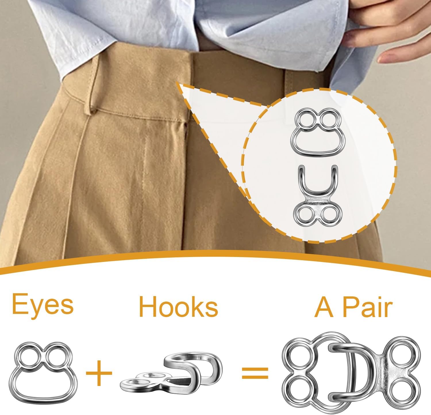 60 Set Hooks and Eyes for Sewing, Clothing Hook Replacement Clasps, Hook and Eye Closures for Fur Coats Jackets Trousers Underwear Sewing DIY Craft