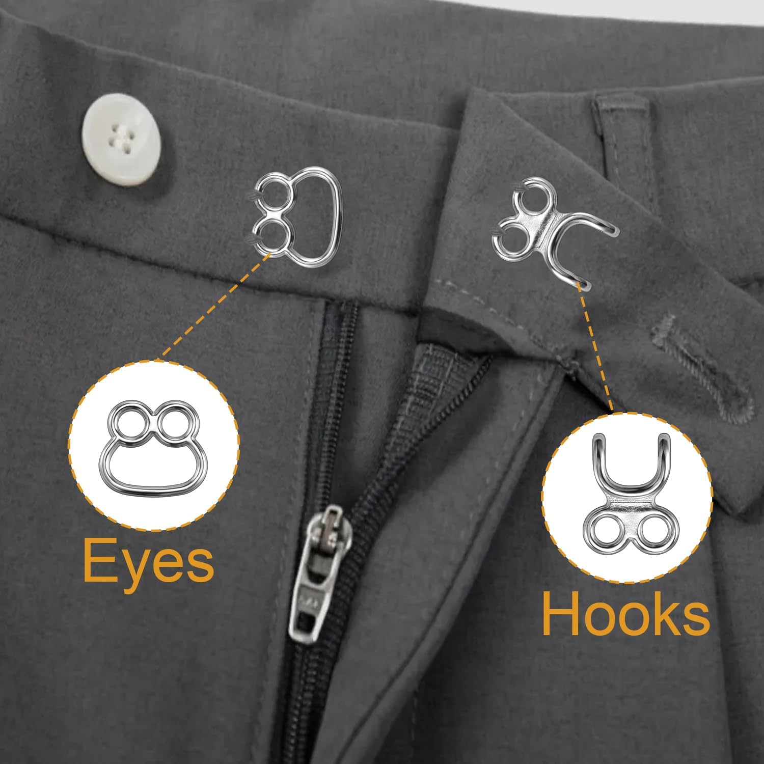 60 Set Hooks and Eyes for Sewing, Clothing Hook Replacement Clasps, Hook and Eye Closures for Fur Coats Jackets Trousers Underwear Sewing DIY Craft
