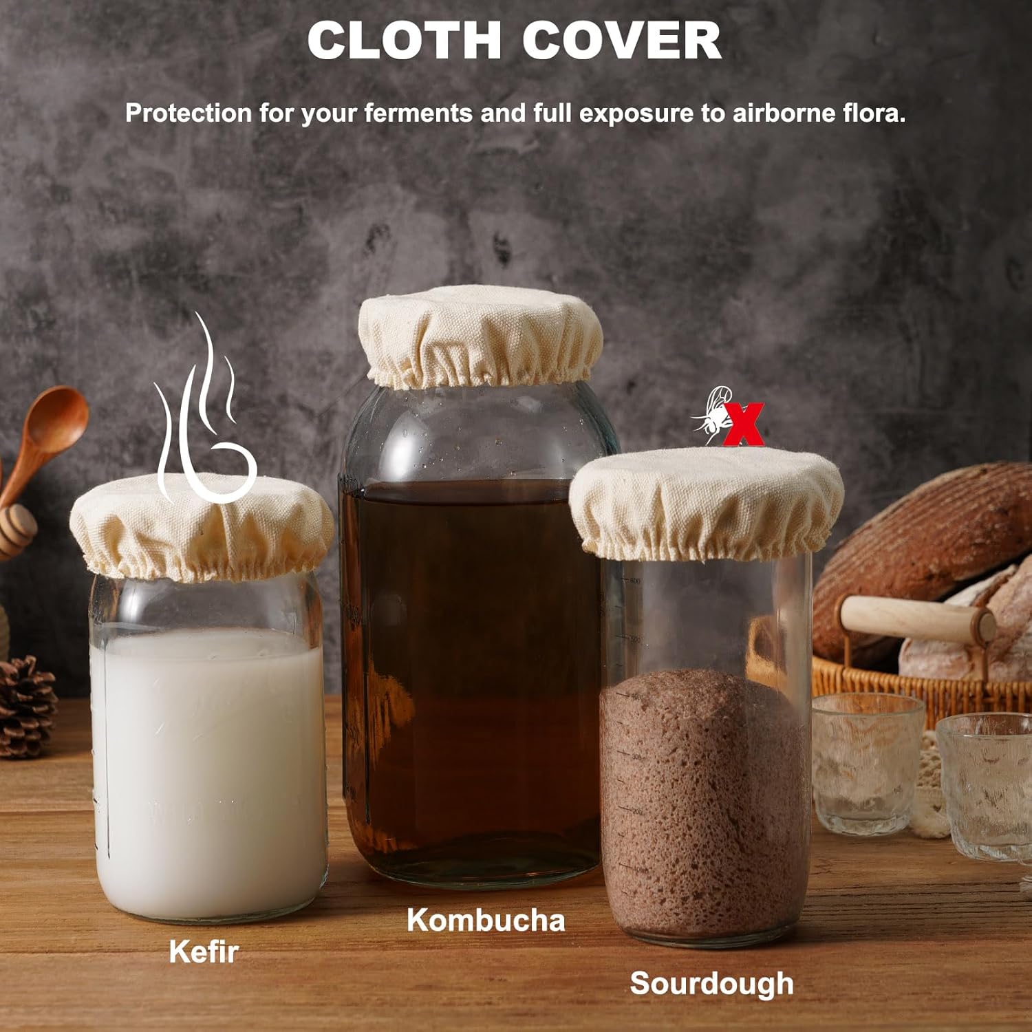 Cloth Covers for Sourdough Starter Jars Or Kombucha Kefir Fermentation Cheese Fabric Lids, Fit Jars Mouth from 3-4 inch, 5 Pack