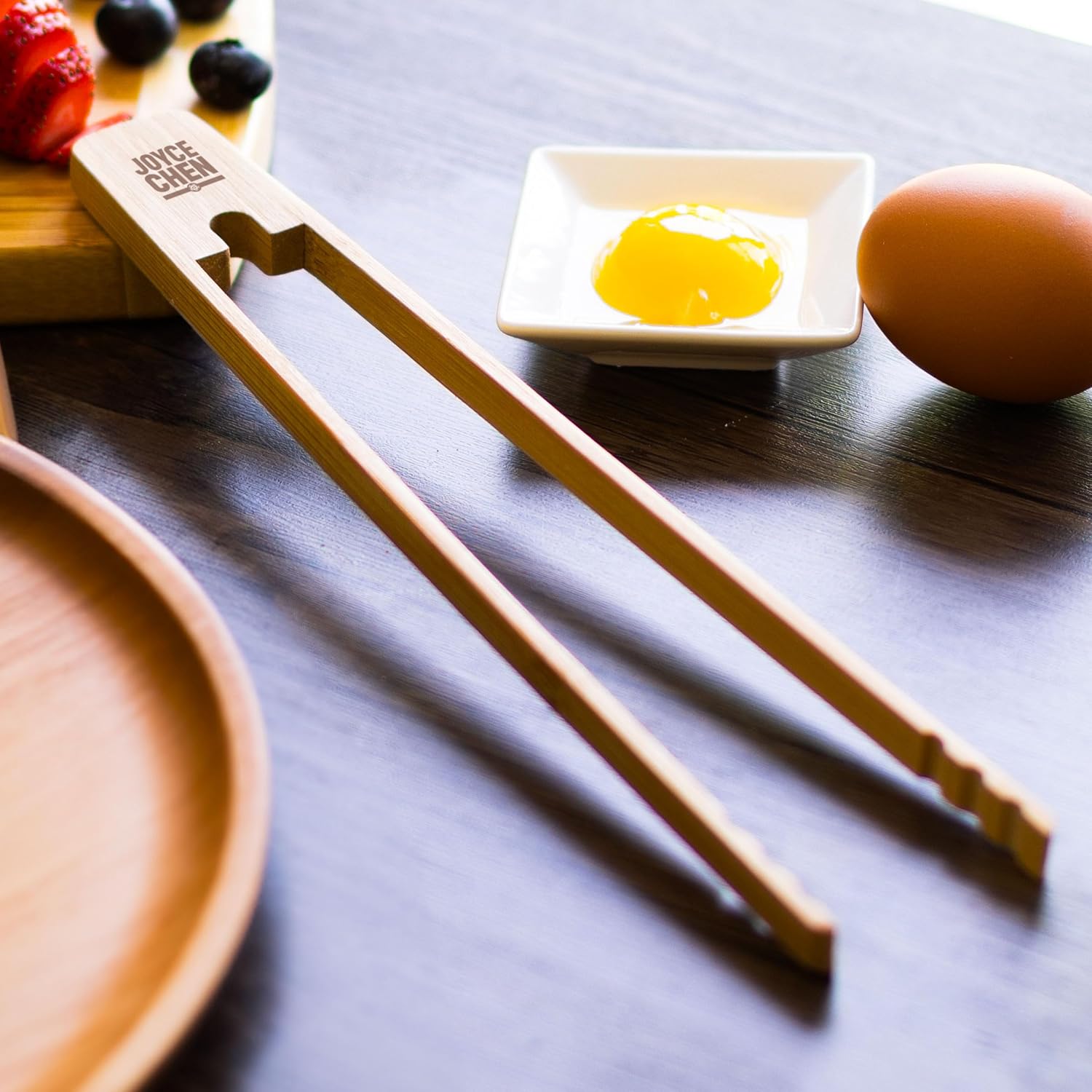11-Inch Burnished Bamboo Tongs with Serrated Teeth, Natural Finish Nonstick Safe Serving Tongs