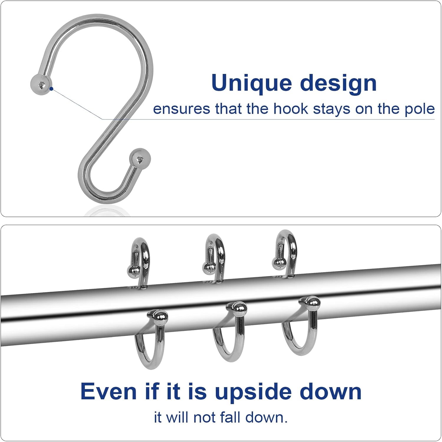 Metal Shower Curtain Hooks, Set of 12, Rt Proof Shower Curtain Hooks Rings, Durable S Shaped Hooks Hangers for Shower Curtains, Kitchen Utensils, Clothes, Towels Chrome