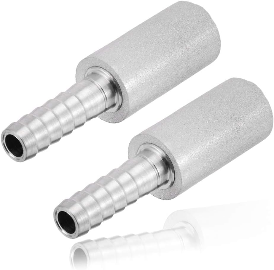Stainless Steel Aeration Stone, 0.5 Micron Diffion Stone with 1/4" Hose Barb, Stainless Steel Aeration Oxygenation Stone Carbonating Stone for Home Brewing Beer Pack of 2