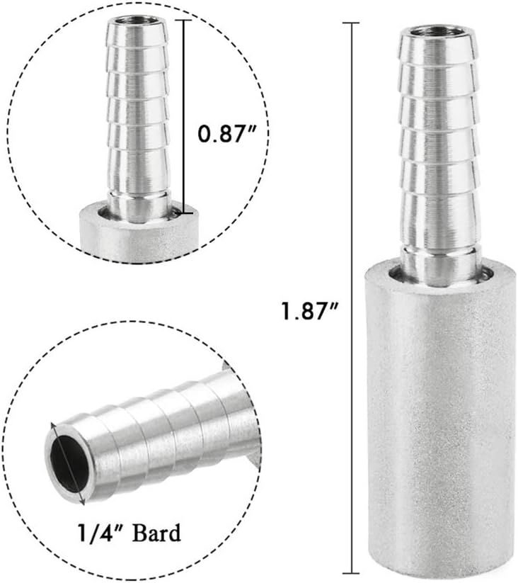 Stainless Steel Aeration Stone, 0.5 Micron Diffion Stone with 1/4" Hose Barb, Stainless Steel Aeration Oxygenation Stone Carbonating Stone for Home Brewing Beer Pack of 2