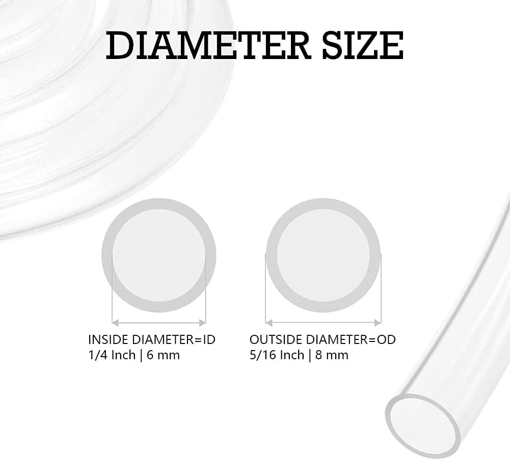 Indtrial Grade Plastic PVC Vinyl Tubing, 1/4" ID x 5/16" OD Clear Tube BPA Free Air Hose Line, 10FT