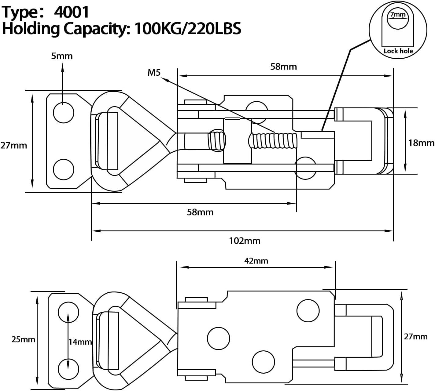 Toggle Latch Clamp 4001 with Lock Hole, 304 Stainless Steel Adjtable Heavy Duty Pull Hasp Latches For Smoker Cabinet Tool Box Case Trunk Door, 330Lbs Holding Capacity 2 Pack