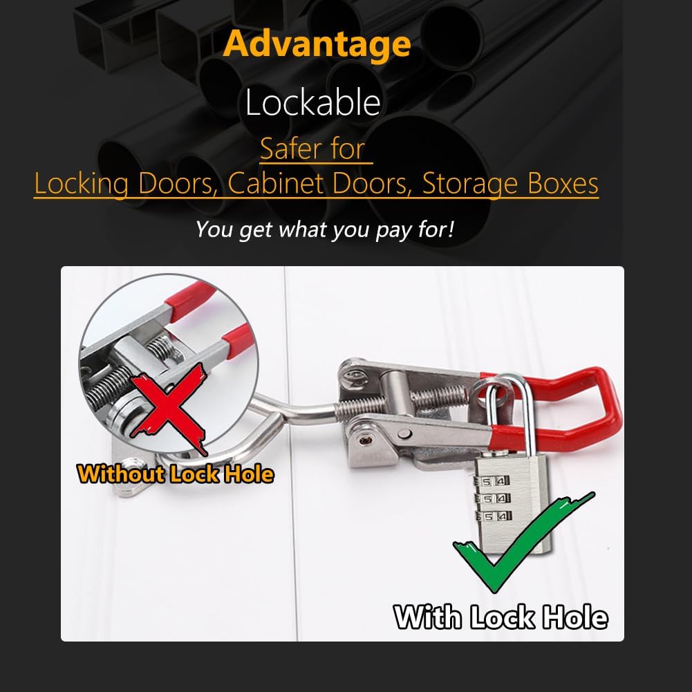 Toggle Latch Clamp 4001 with Lock Hole, 304 Stainless Steel Adjtable Heavy Duty Pull Hasp Latches For Smoker Cabinet Tool Box Case Trunk Door, 330Lbs Holding Capacity 2 Pack