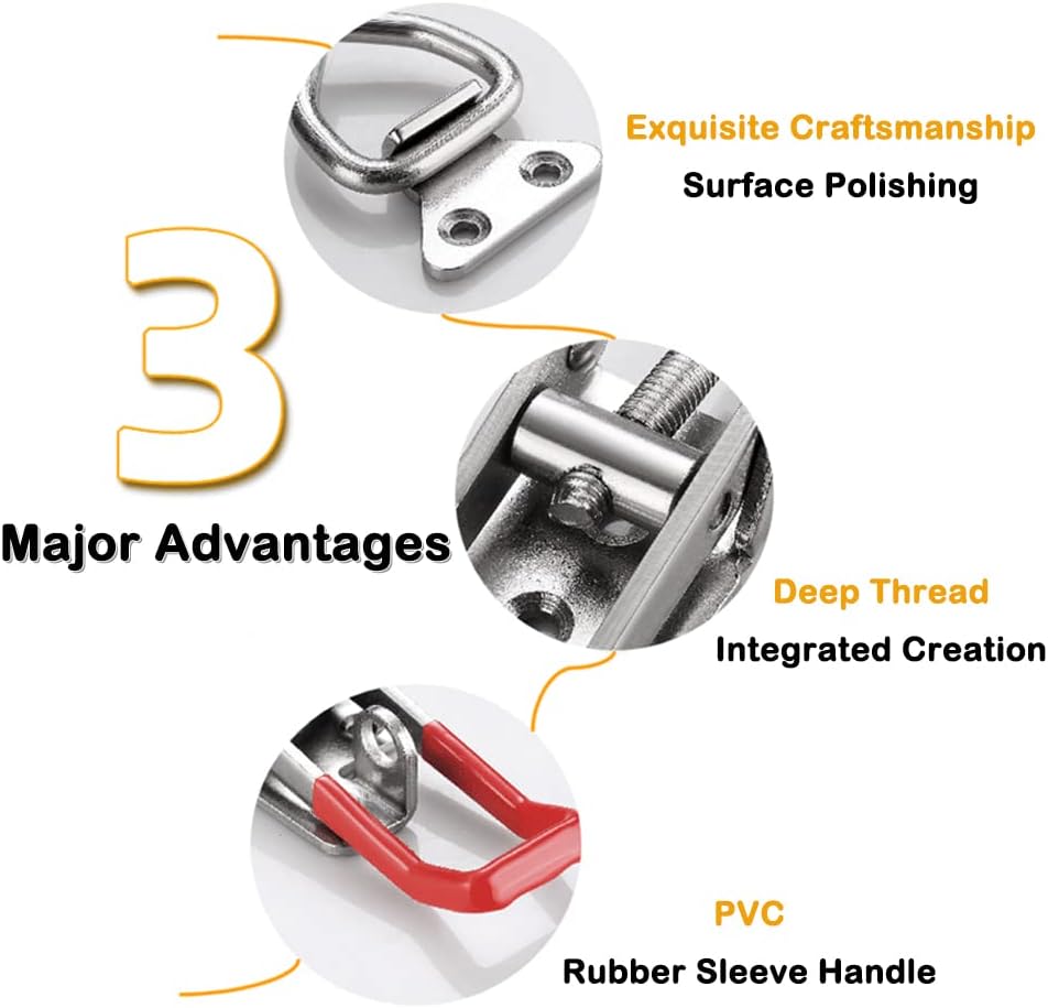 Toggle Latch Clamp 4001 with Lock Hole, 304 Stainless Steel Adjtable Heavy Duty Pull Hasp Latches For Smoker Cabinet Tool Box Case Trunk Door, 330Lbs Holding Capacity 2 Pack