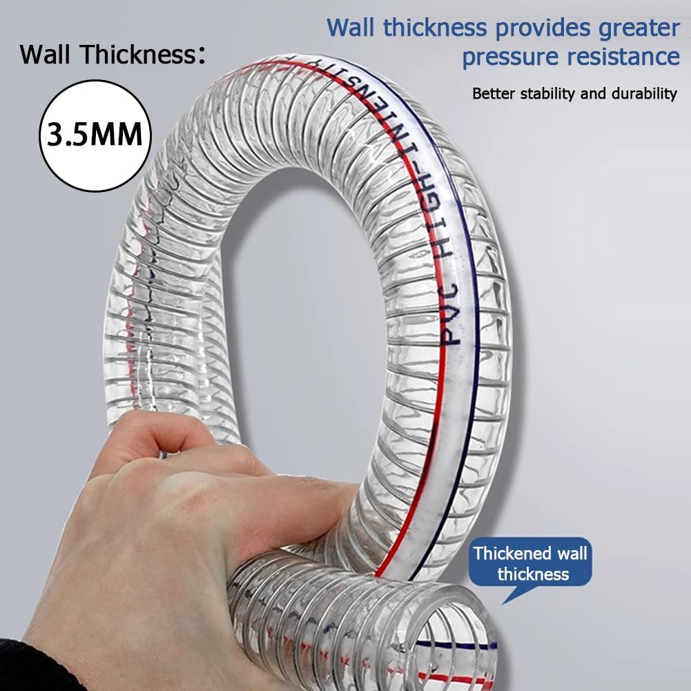 1"ID x 1-1/4"OD Steel Wire Suction Vinyl PVC Flexible Tubing, High Pressure Heavy Duty UV Chemical Resistant Clear Thick Suction Tube Hose, 3.3 FT