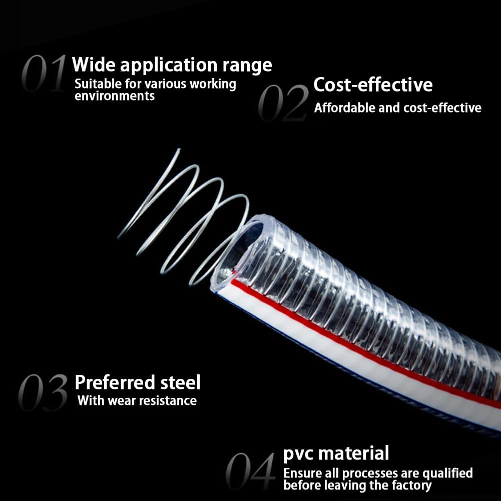 1"ID x 1-1/4"OD Steel Wire Suction Vinyl PVC Flexible Tubing, High Pressure Heavy Duty UV Chemical Resistant Clear Thick Suction Tube Hose, 3.3 FT