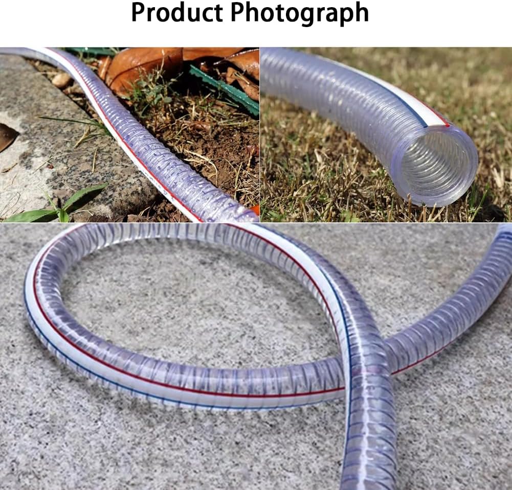1"ID x 1-1/4"OD Steel Wire Suction Vinyl PVC Flexible Tubing, High Pressure Heavy Duty UV Chemical Resistant Clear Thick Suction Tube Hose, 3.3 FT